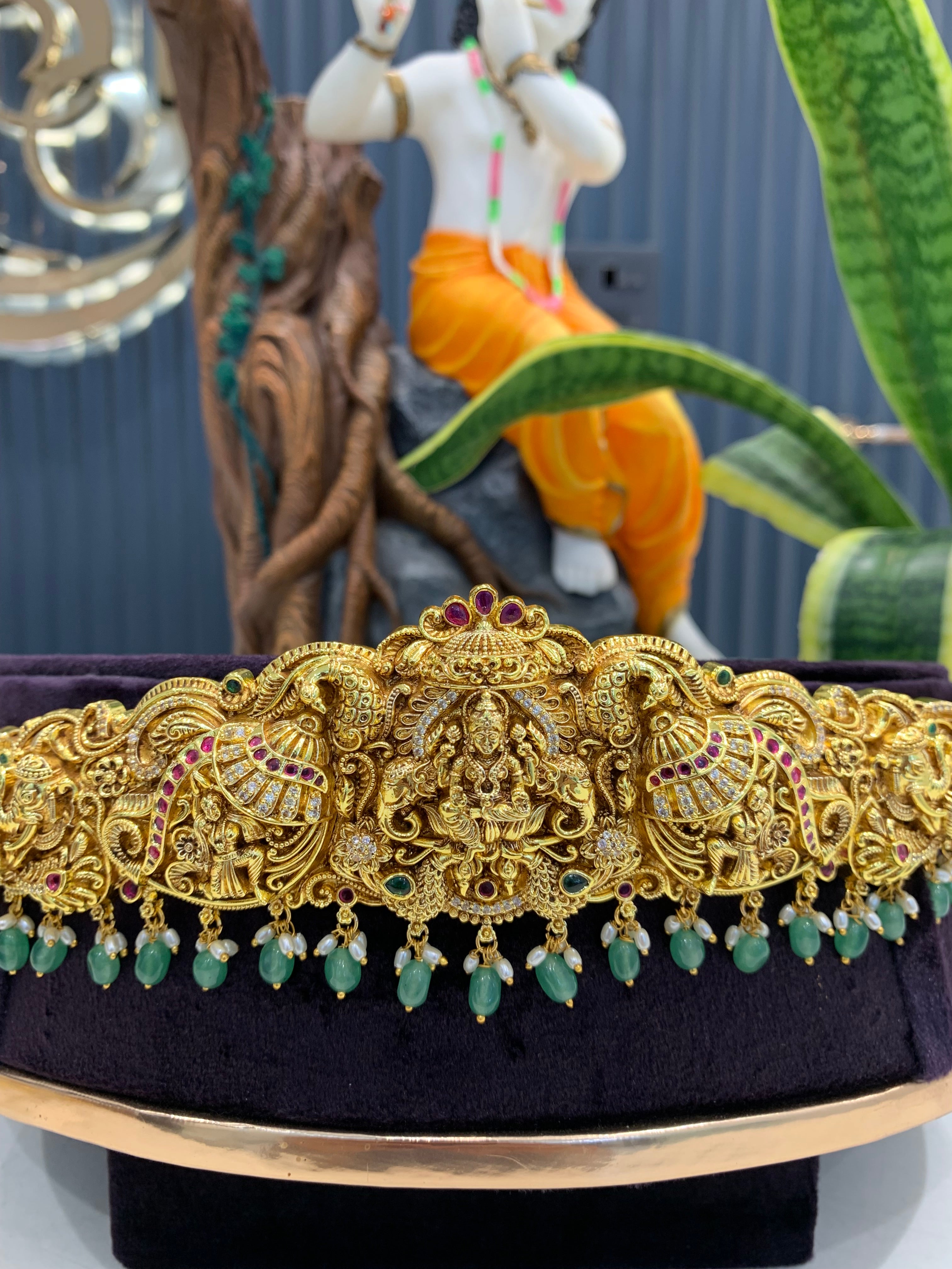 Beautiful customised nakshi 3D vaddanam with green beads