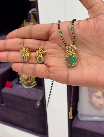 Beautiful Green stone Pendent Set with Customised Blackbeads Chain