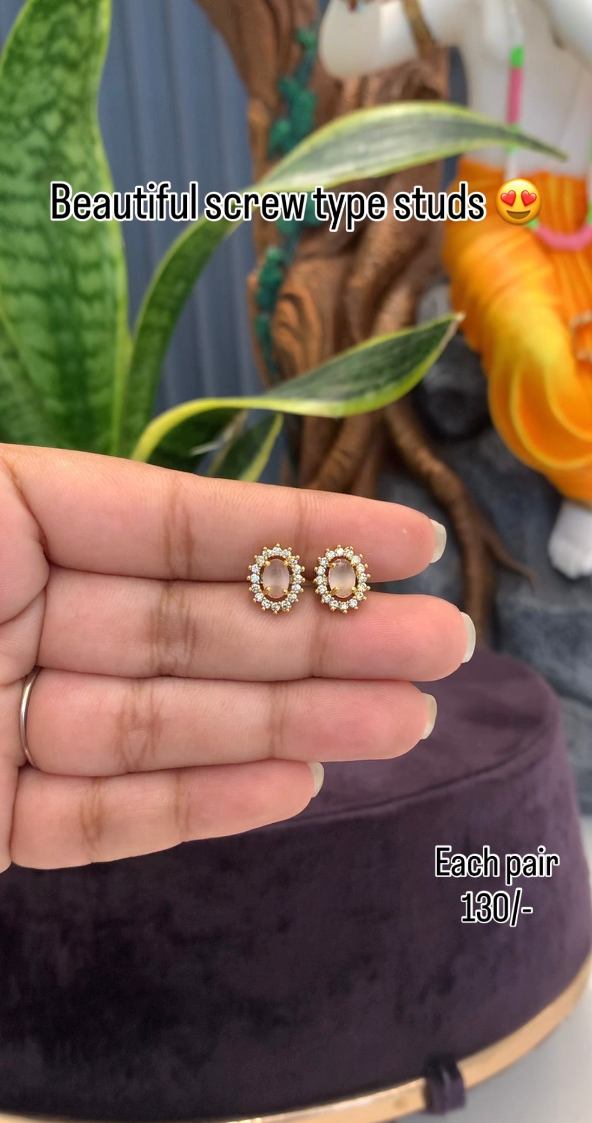 Beautiful Baby pink stone screw type studs
