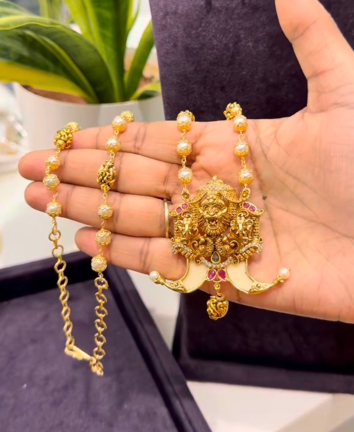 Beautiful Narashimha Swamy Tiger nail With Customised Beads Chain