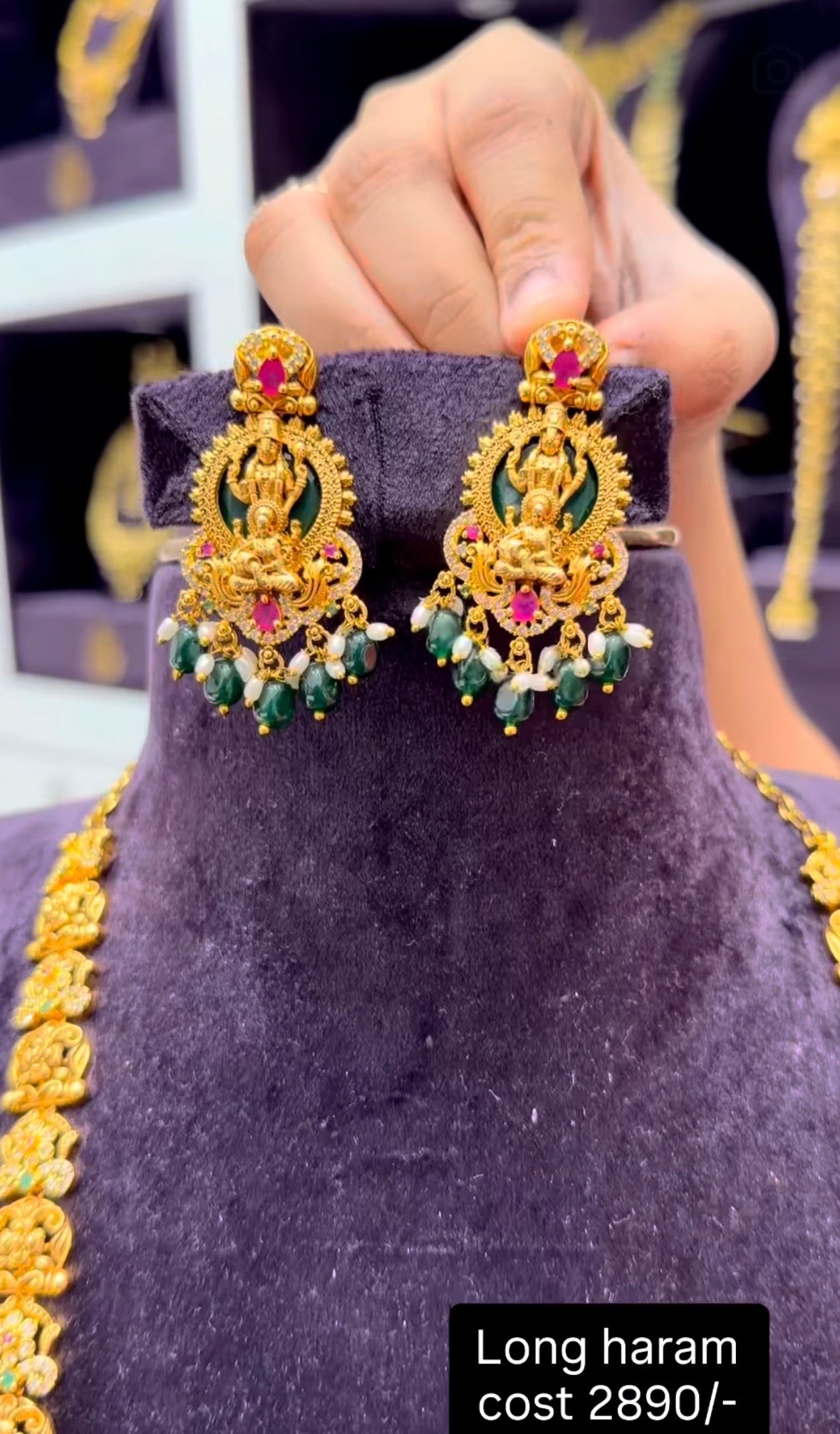 Beautiful lord balaji customised long haram with green beads