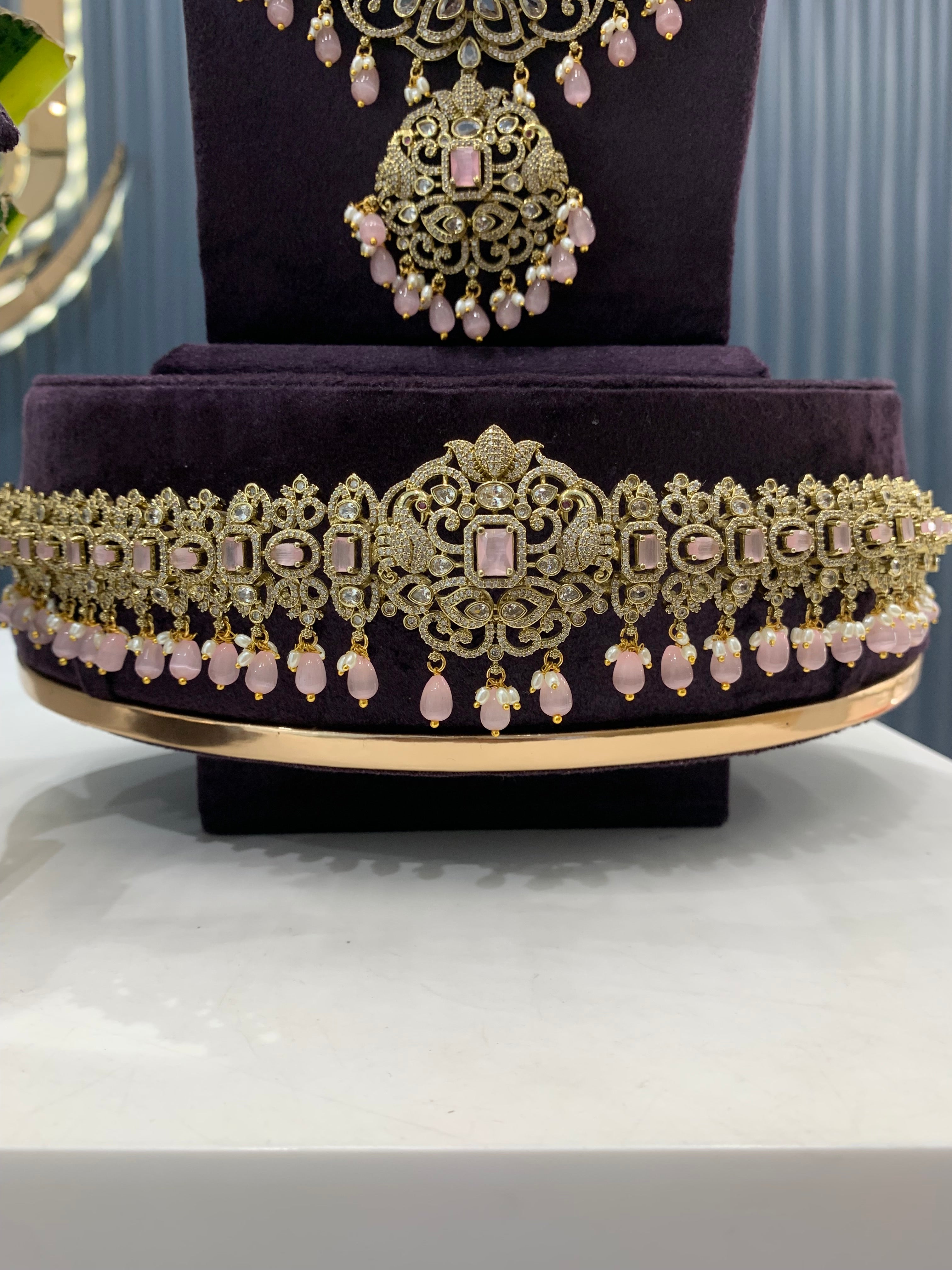 Beautiful Hevay Full Bridal Combo set Necklace Haram Vadanam Earrings and tikka