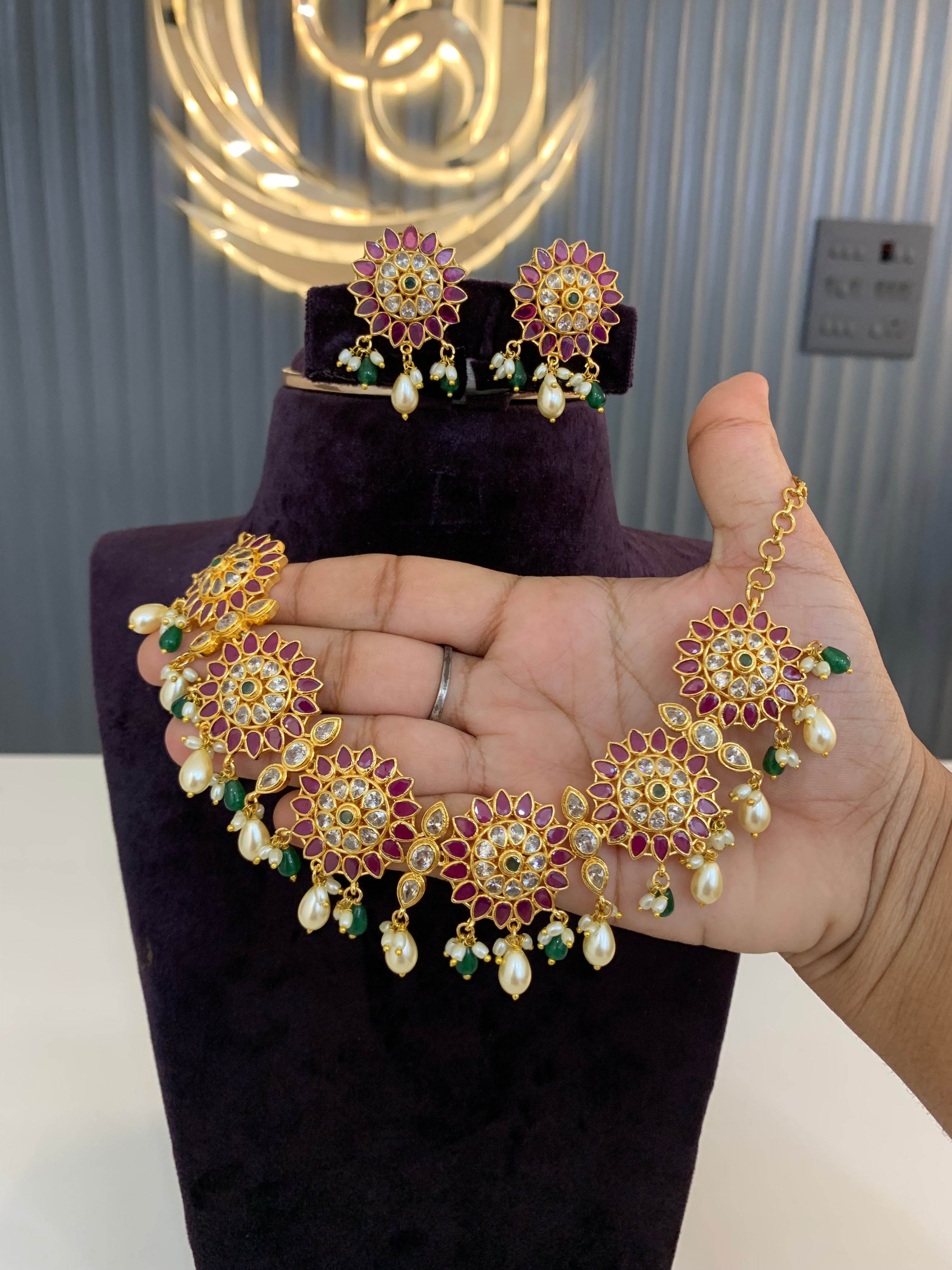 Beautiful kempu stone necklace