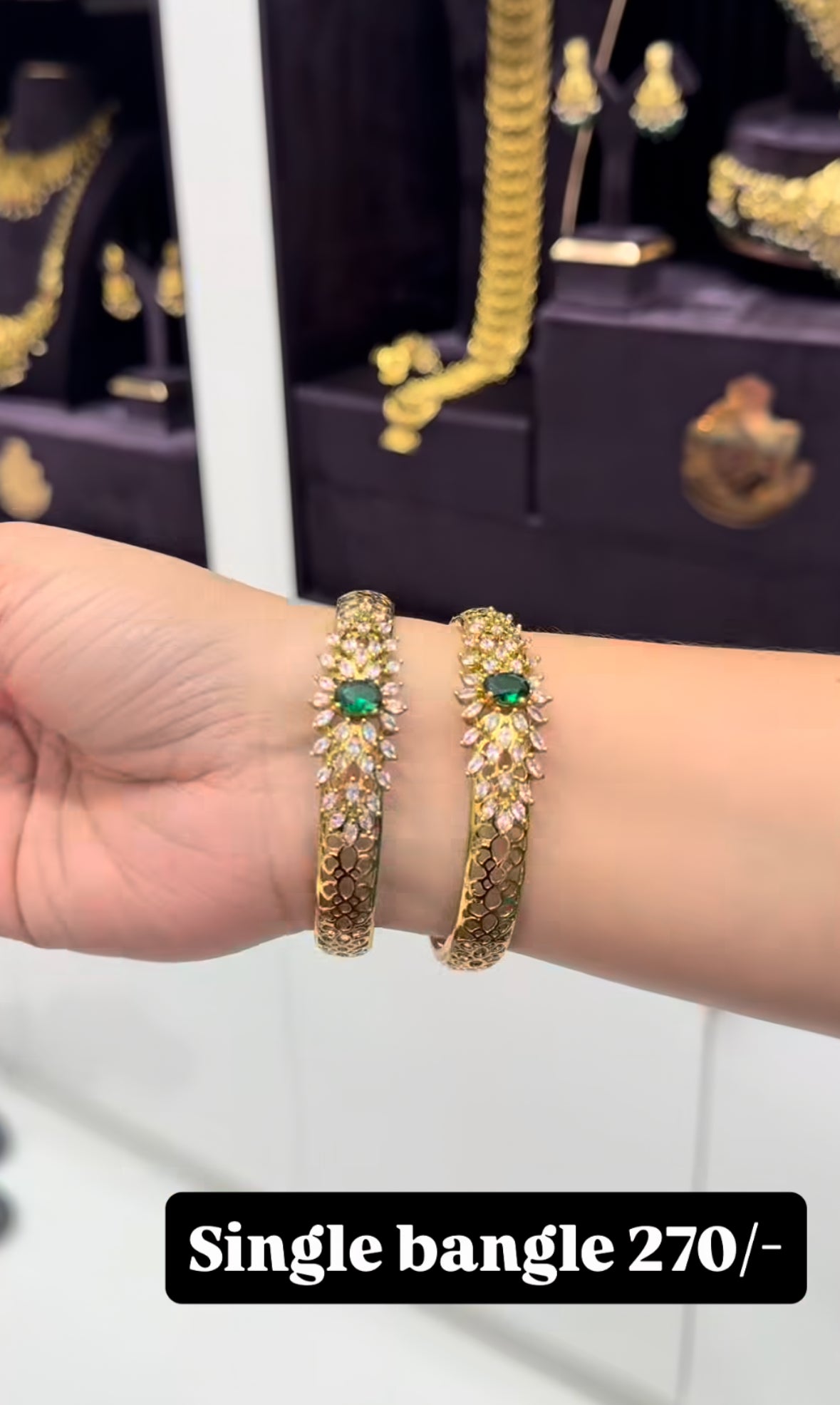 Beautiful green stone kada bangles set of 2 bangles