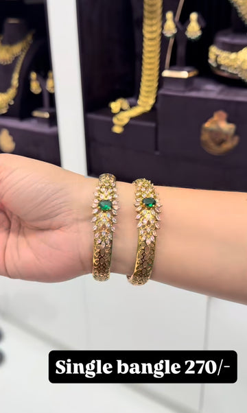 Beautiful green stone kada bangles set of 2 bangles