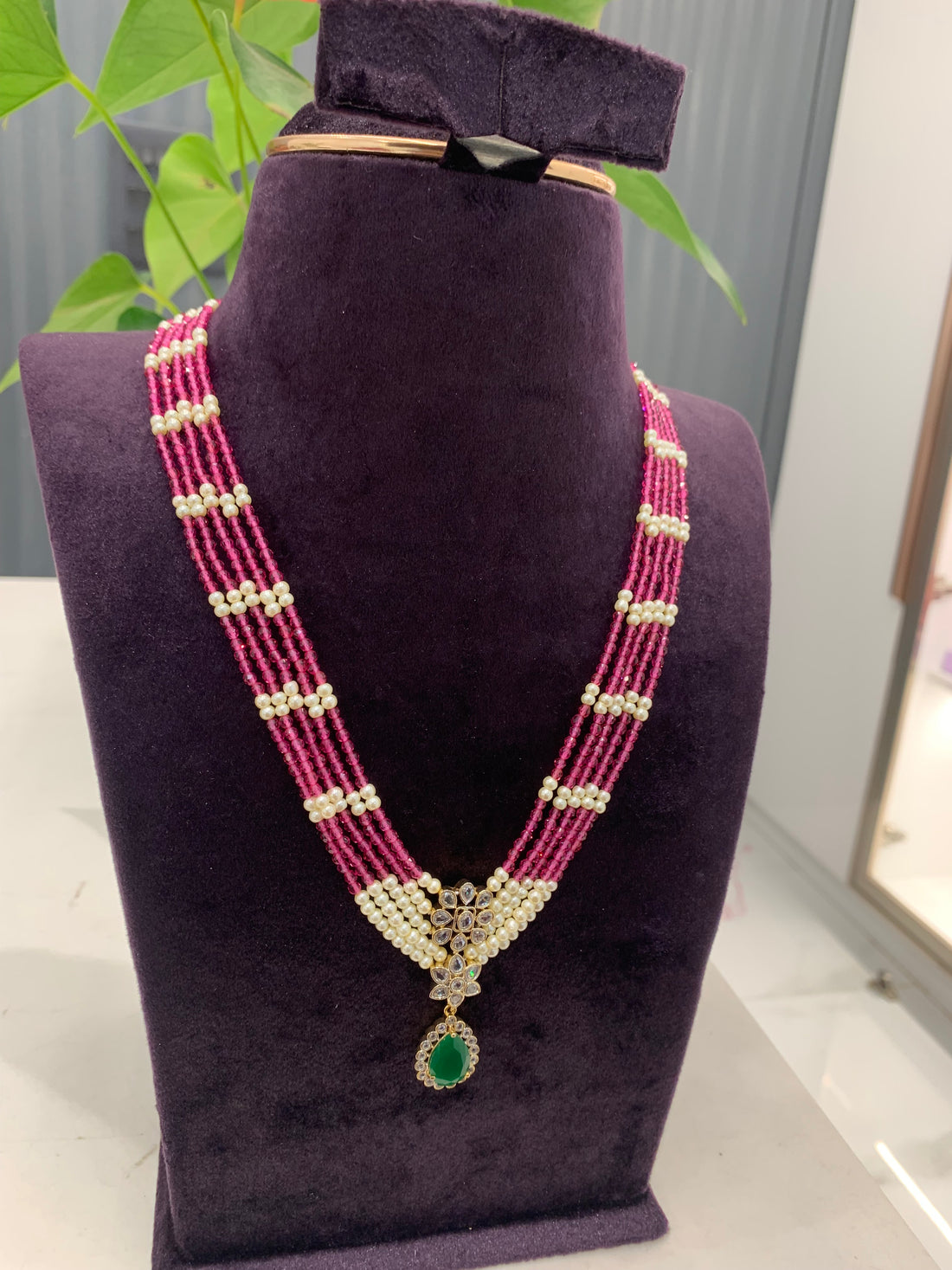 Beautiful Gj locket with Pink crystal beads set