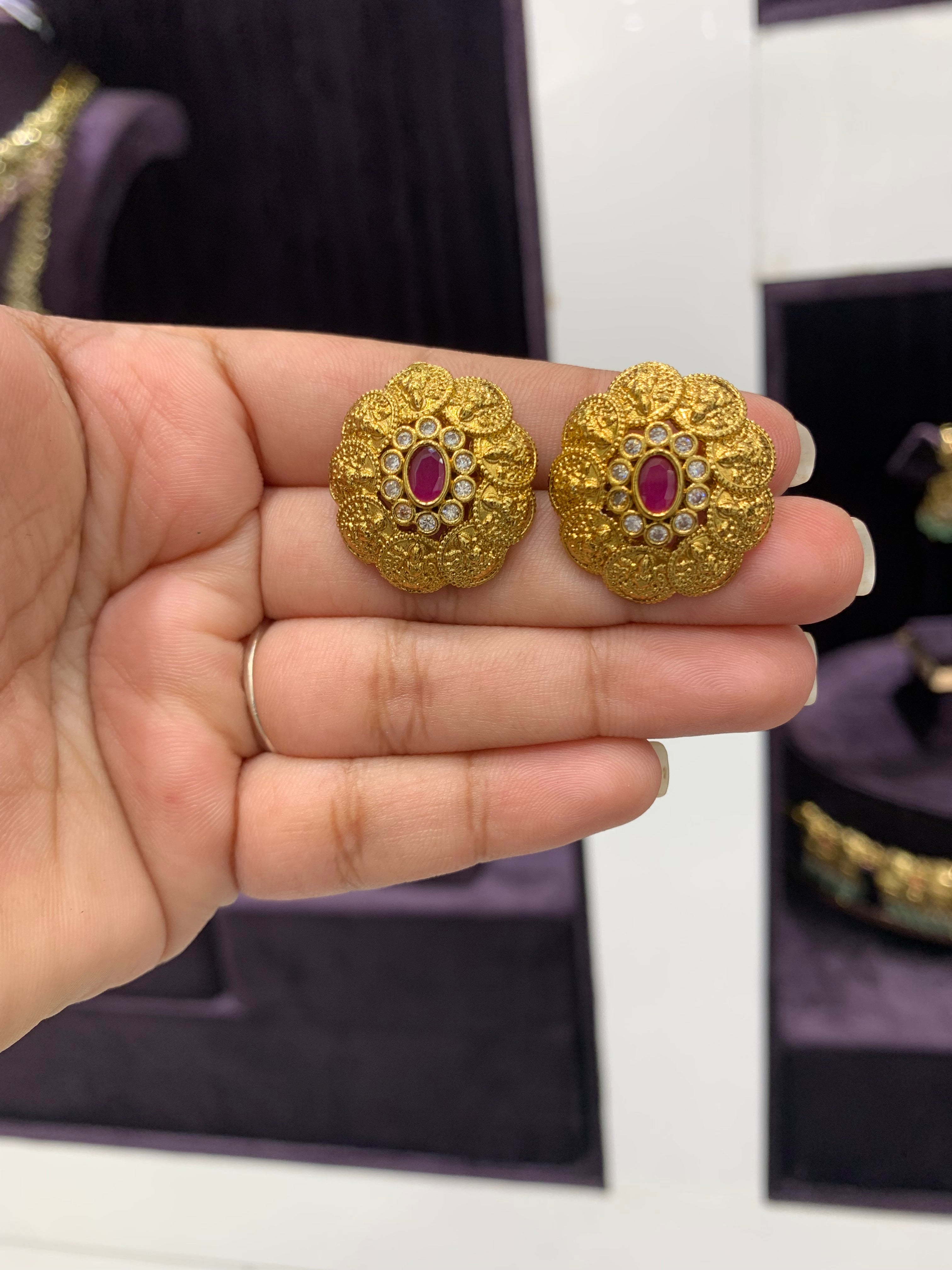 Beautiful kasula studs with ruby stone