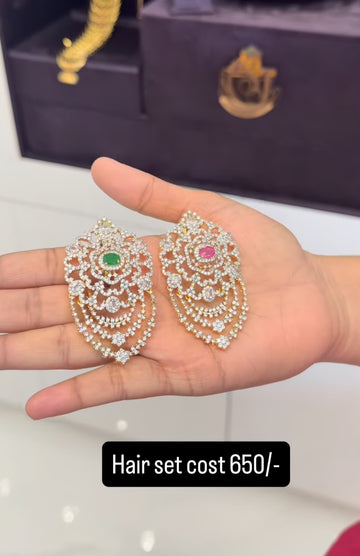 Beautiful green stone GJ hair pin with back hook