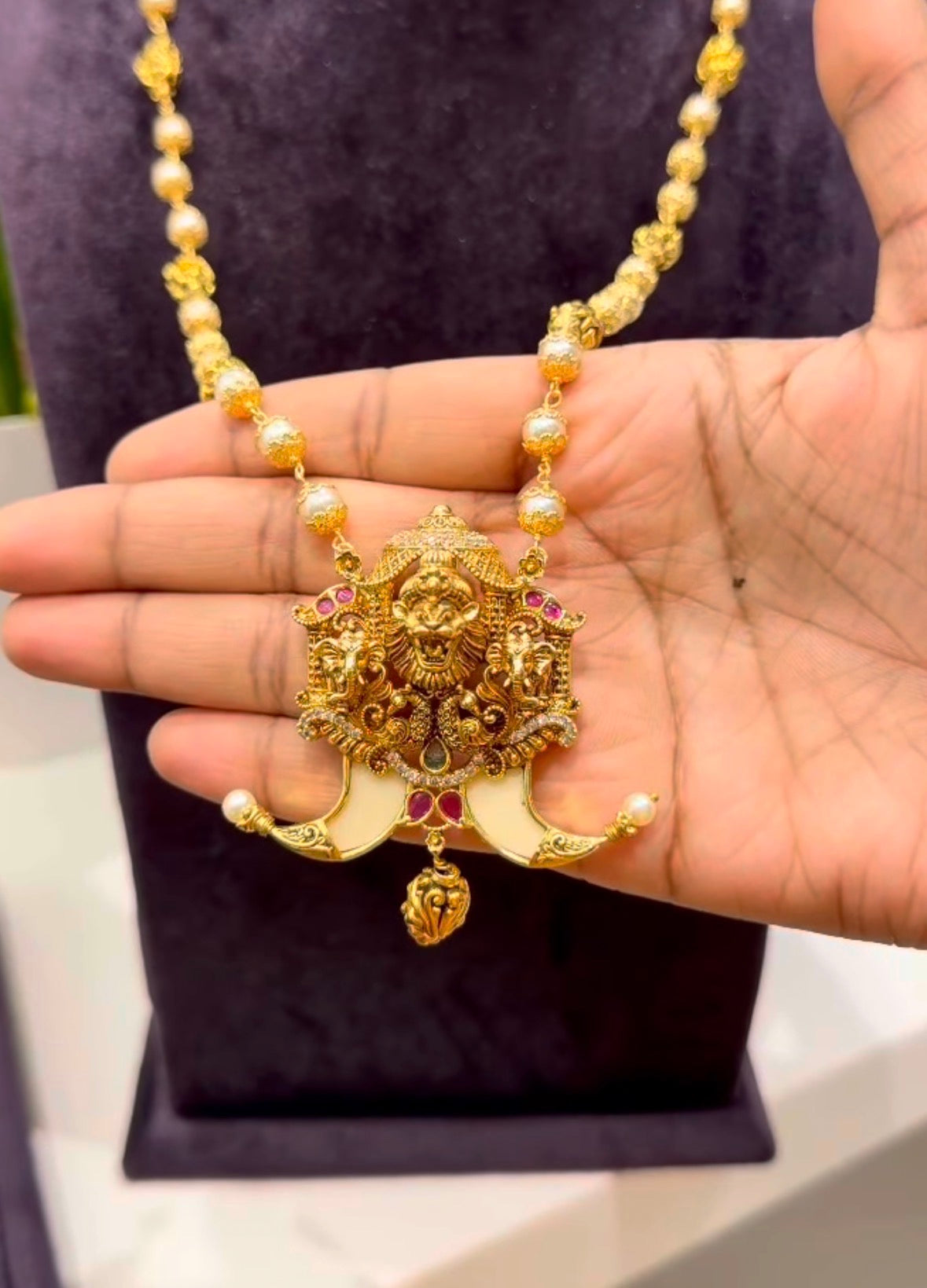 Beautiful Narashimha Swamy Tiger nail With Customised Beads Chain