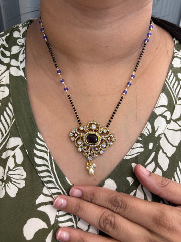 Blue stone Victoria locket with blackbeads 18 inch long