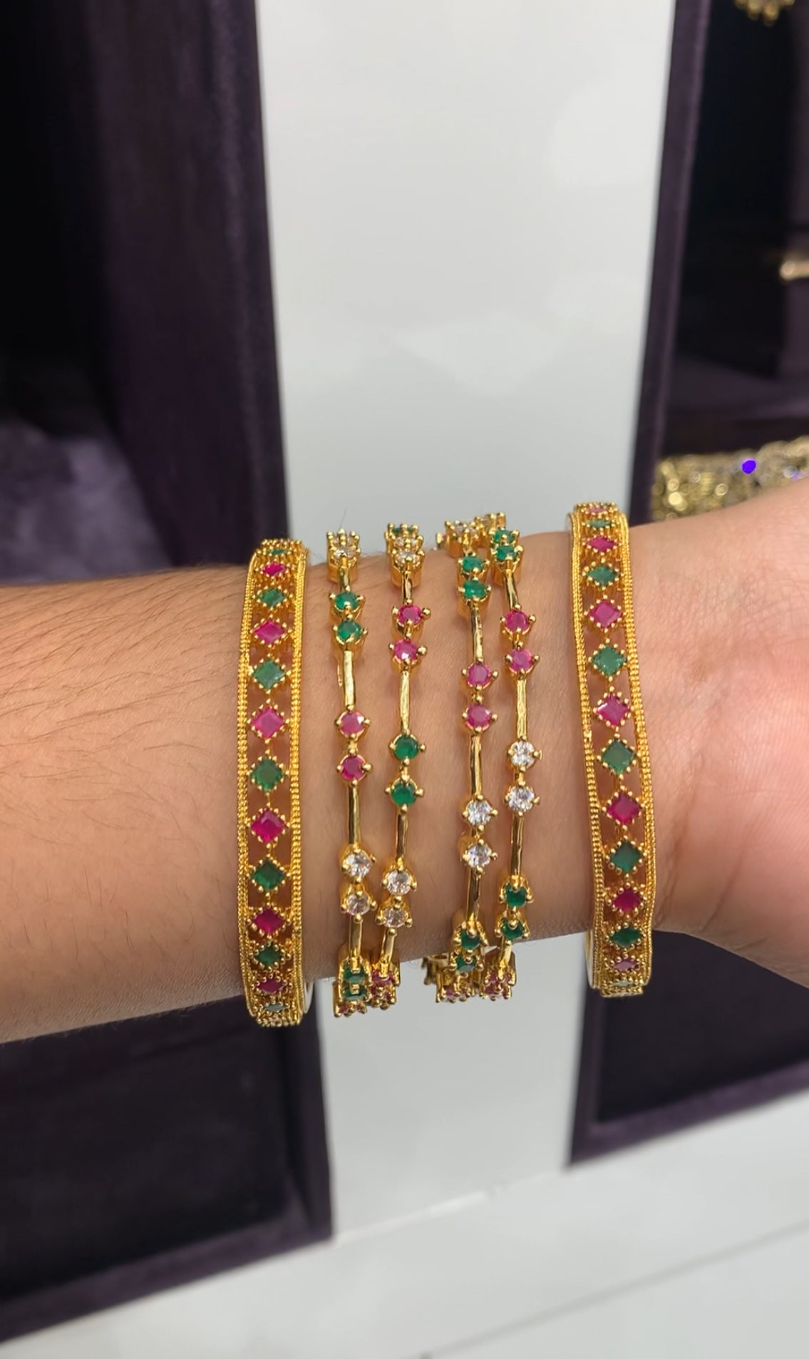 Beautiful multi stone combo bangles set of 6 bangles