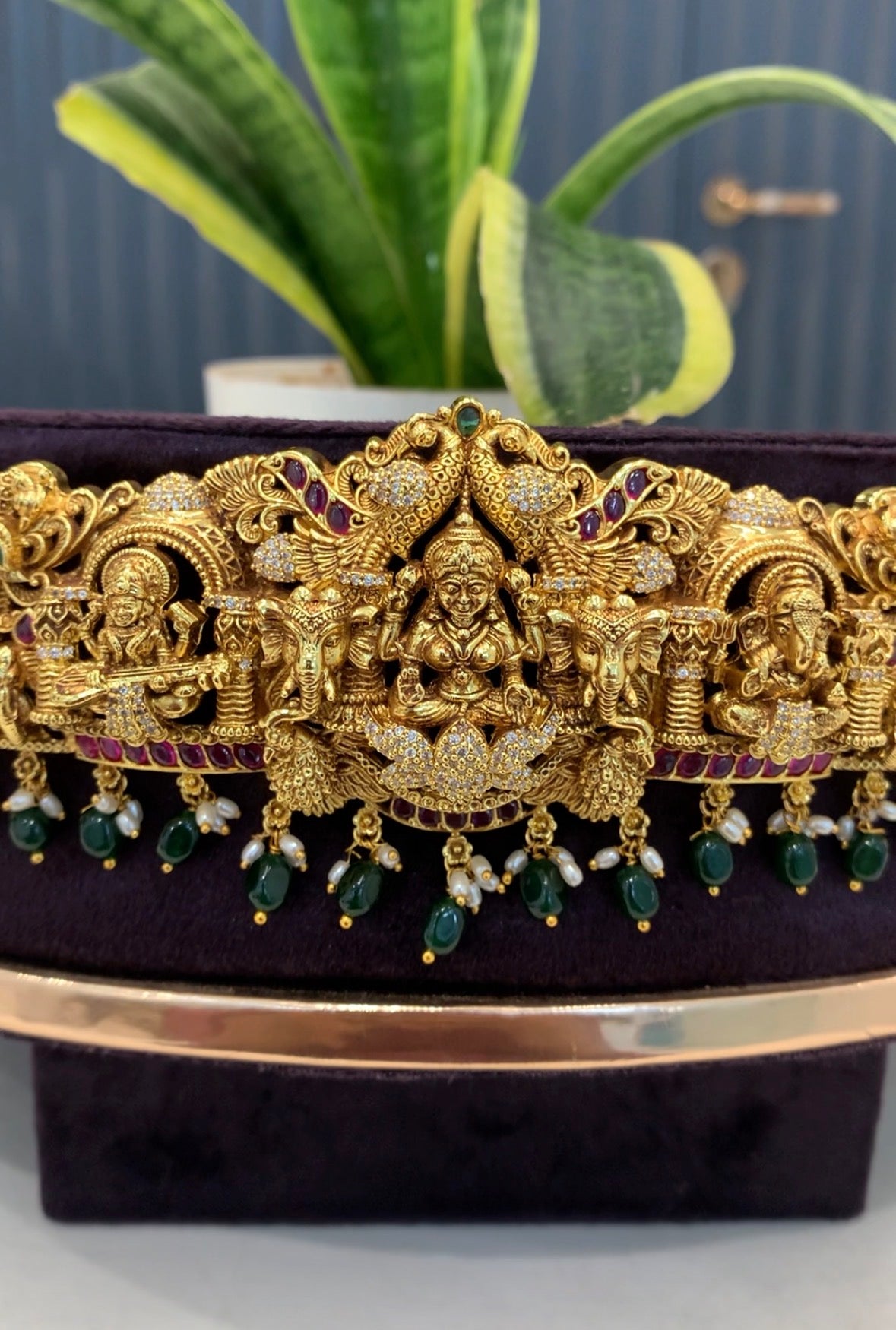 Beautiful customised 3D vaddanam with green beads