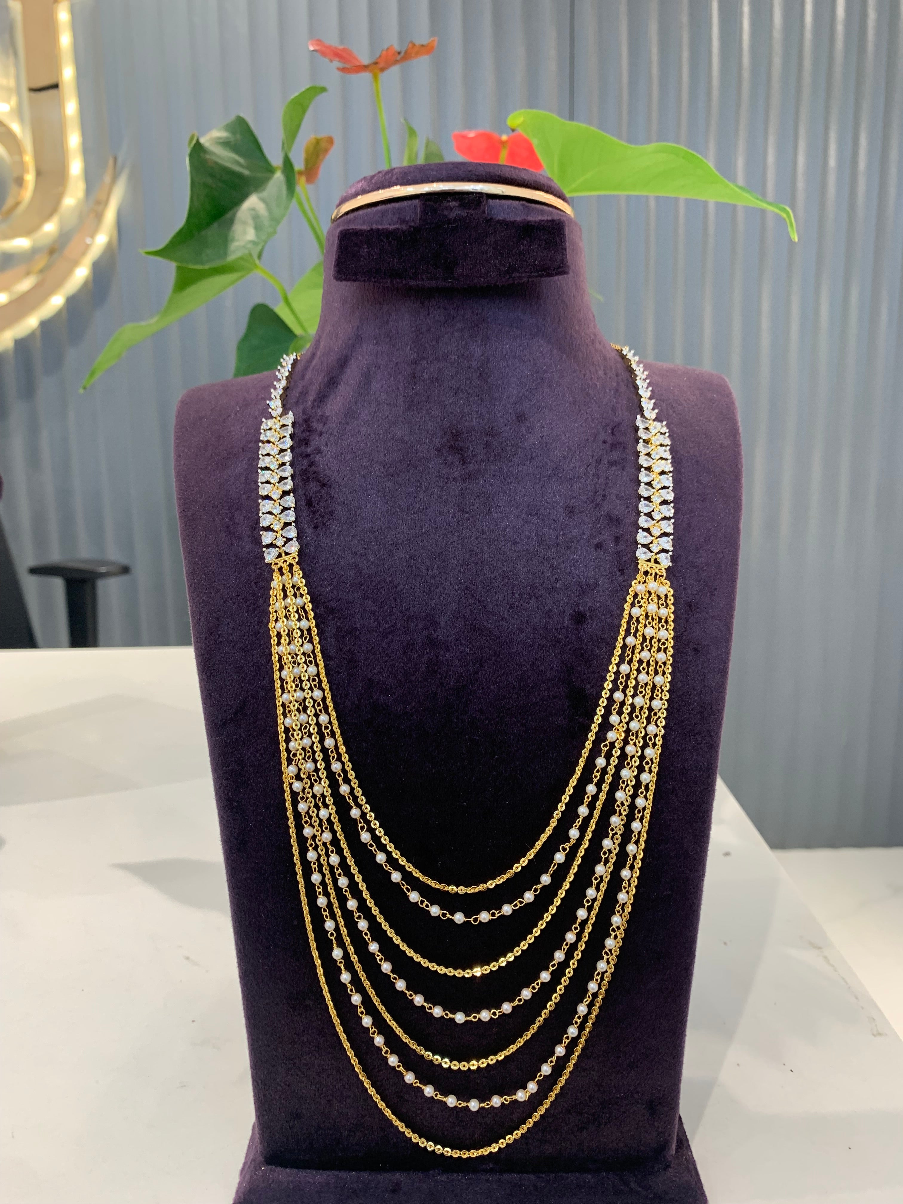 Beautiful Gj side locket with Chandraharam and pearl roll