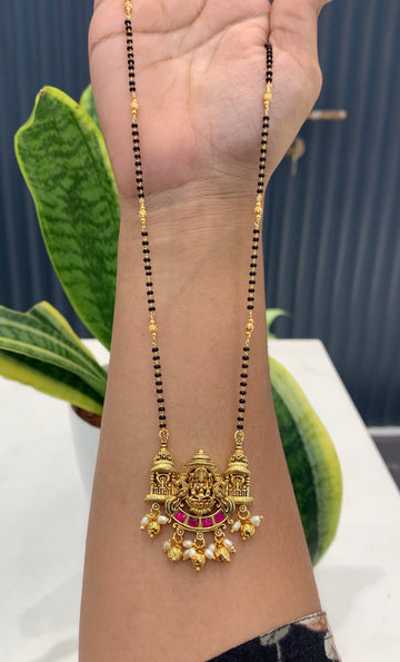 Beautiful Jadav Lakshmidevi Locket With Customised Blackbeads (18 inches)