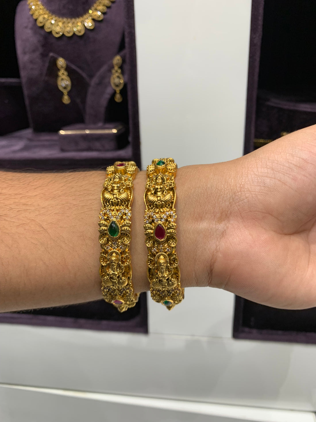 Beautiful nakshi multi stone bangles set of 2
