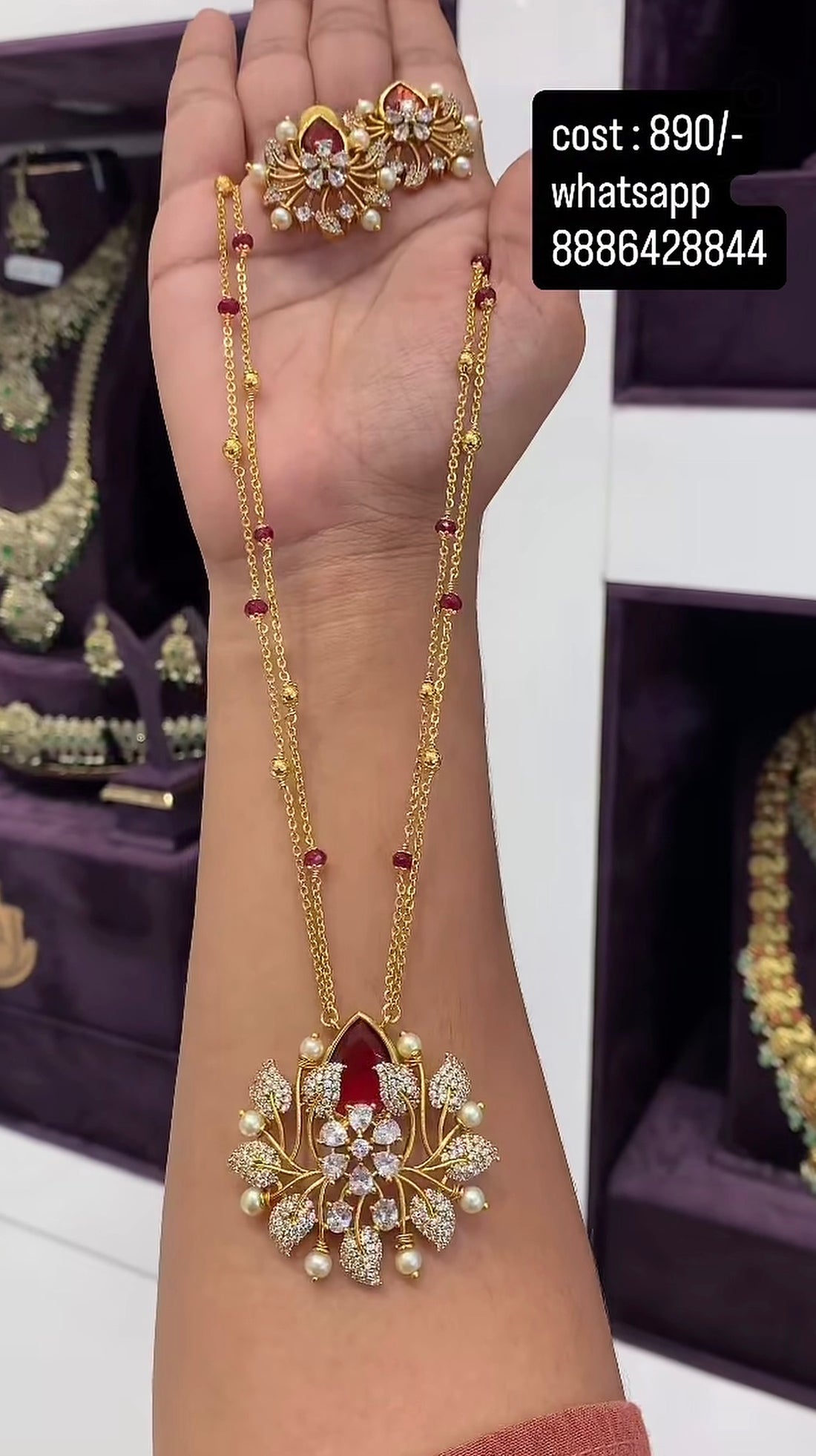 Beautiful Pendent set with Customised Chandraharam Chain