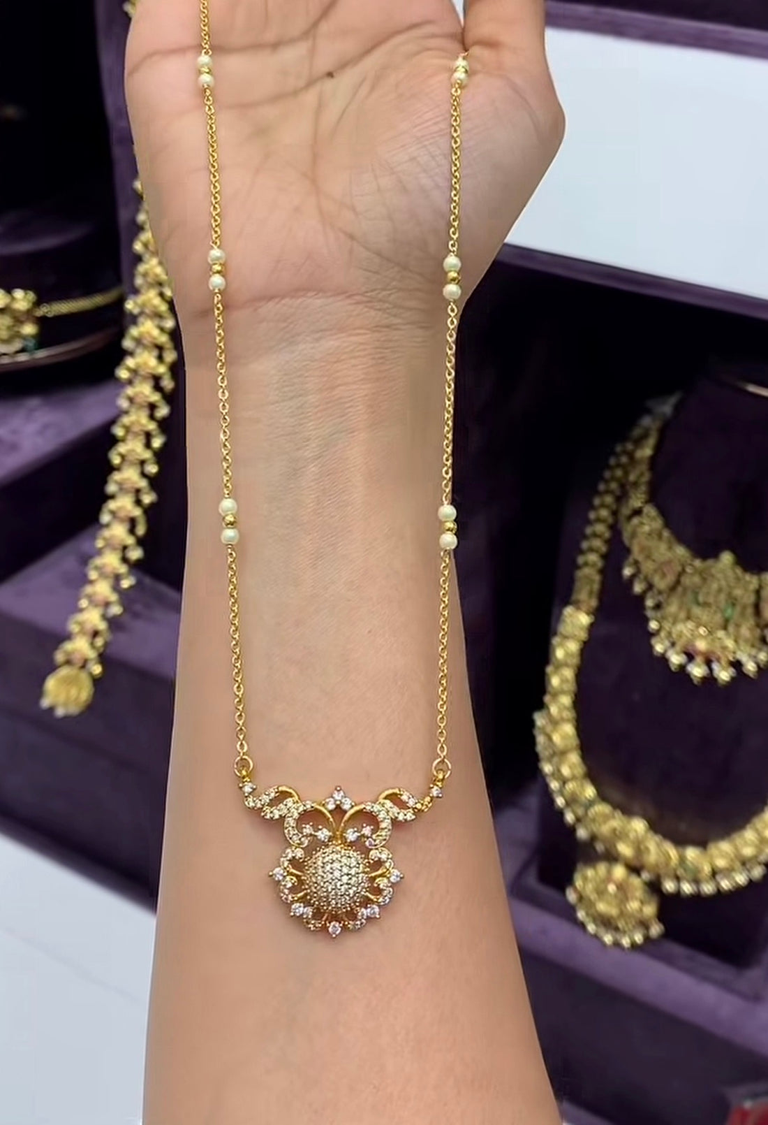 Beautiful Locket With Stylish Chandraharam Chain