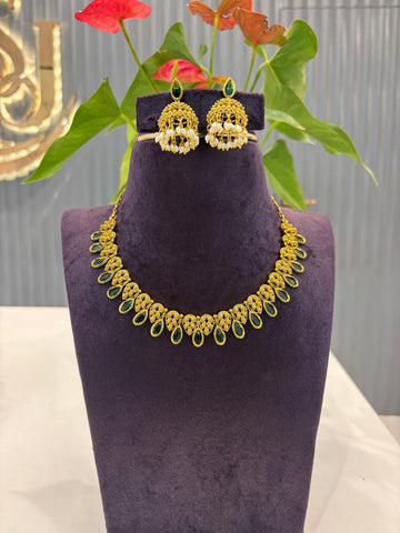 Beautiful Nakshi green stone necklace