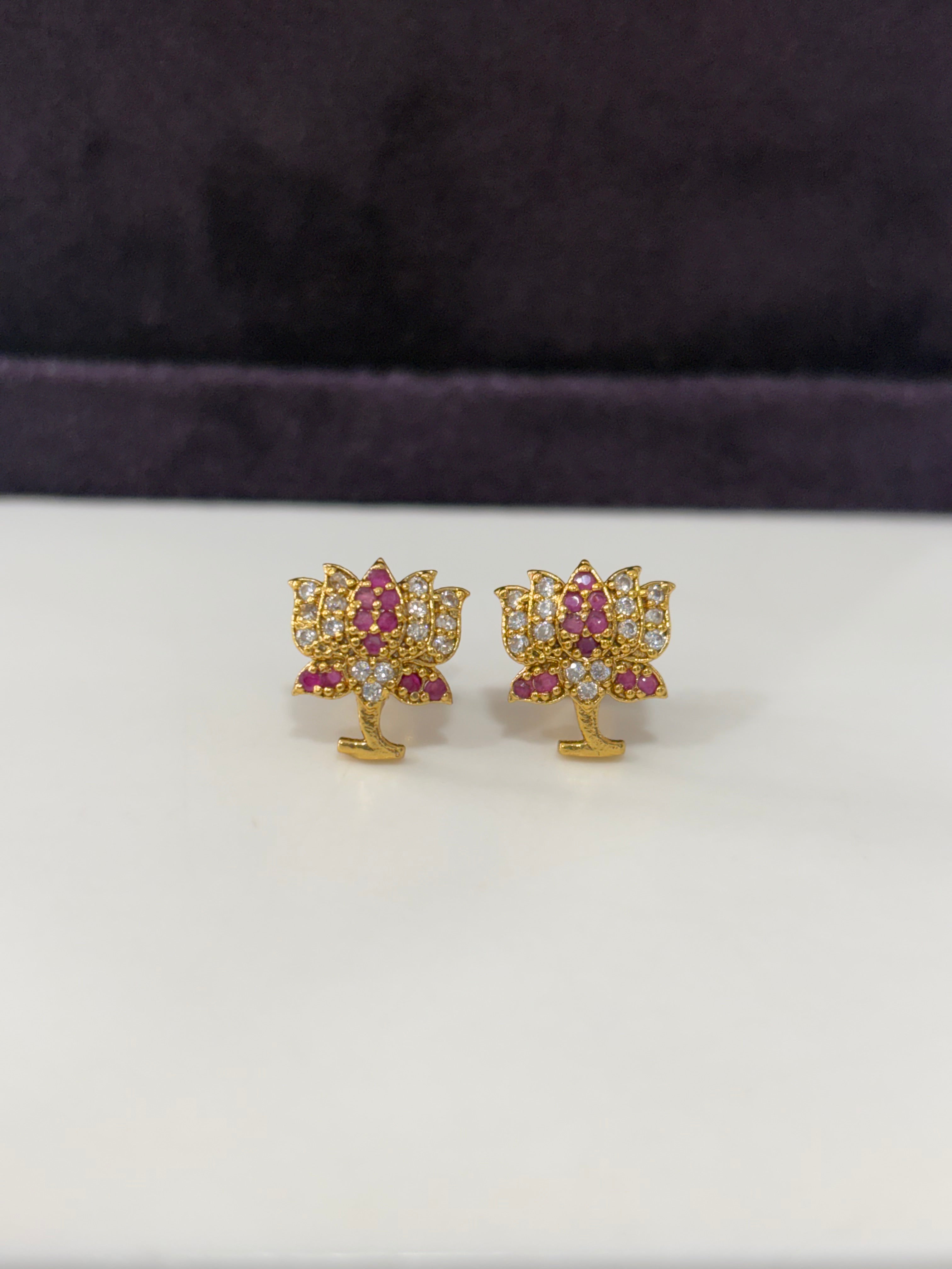Beautiful ruby lotus studs with screwback