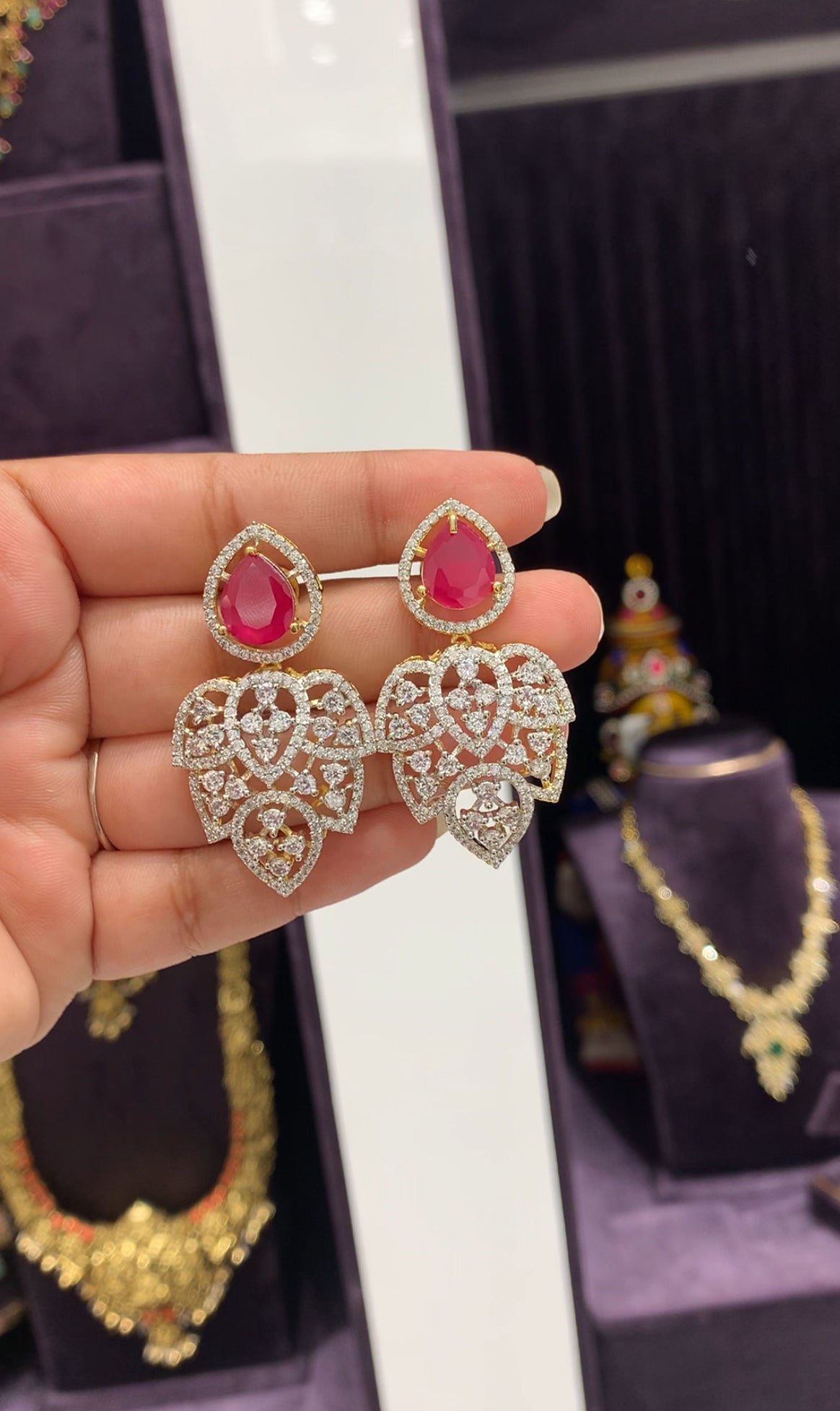 Beautiful pink stone GJ polish earrings