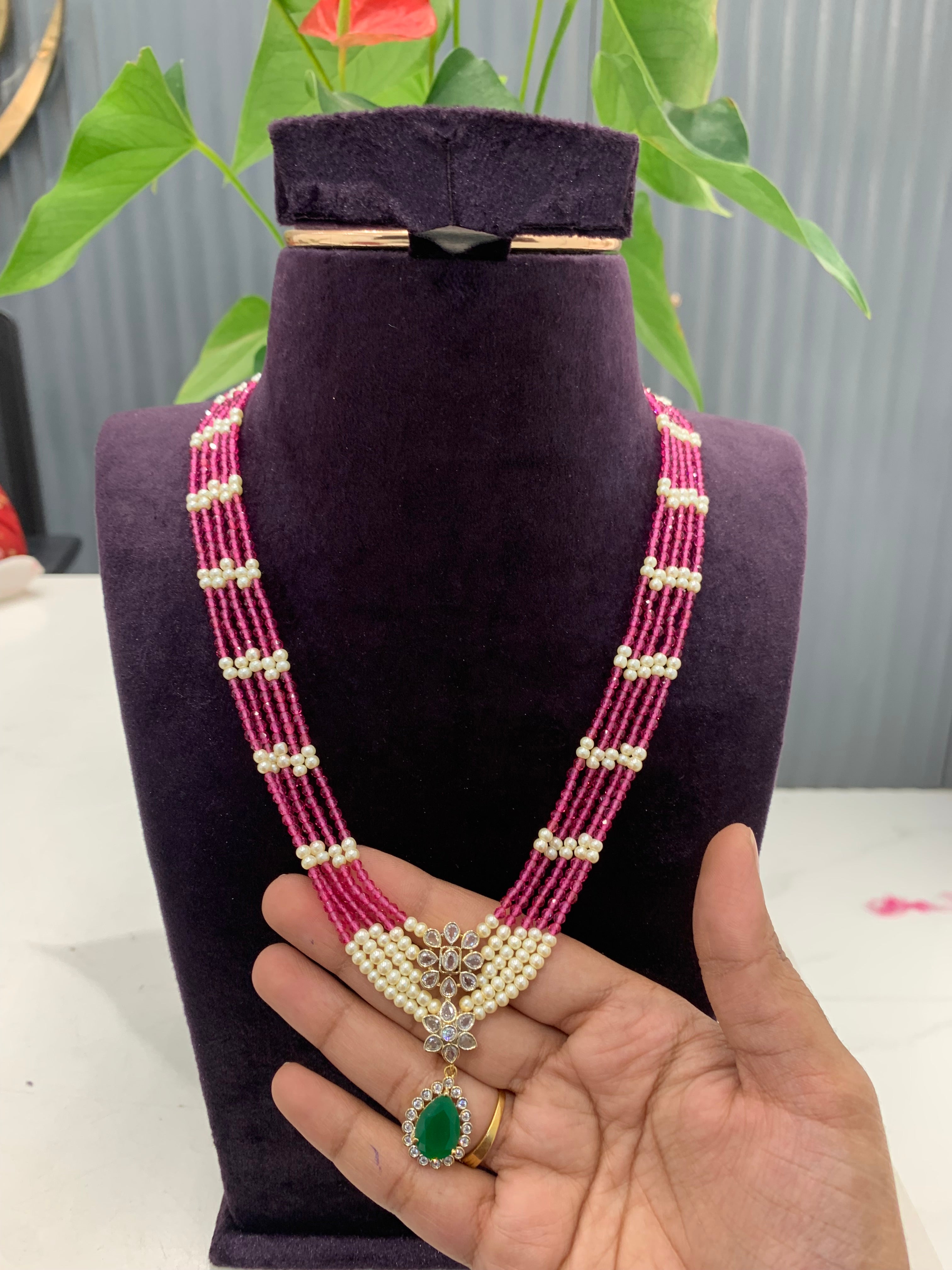 Beautiful Gj locket with Pink crystal beads set
