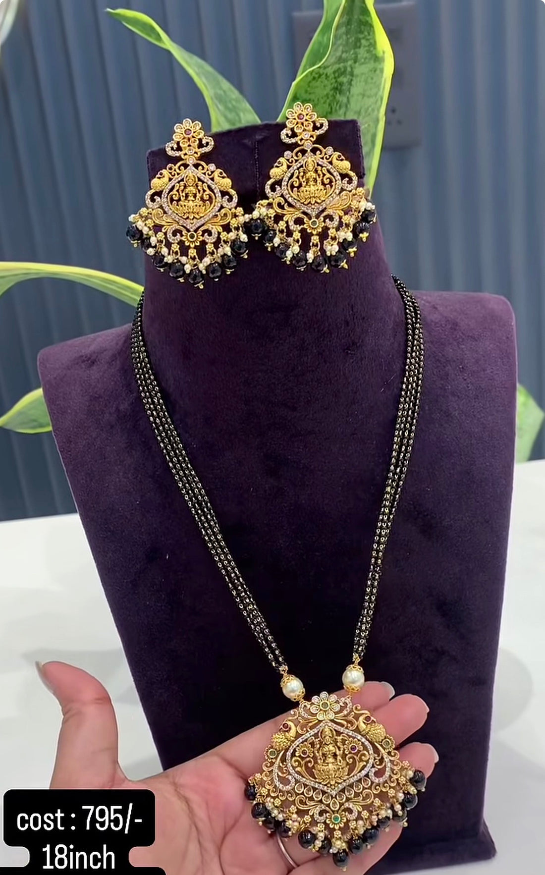 Beautiful Lakshmi devi pendent with blackbeads