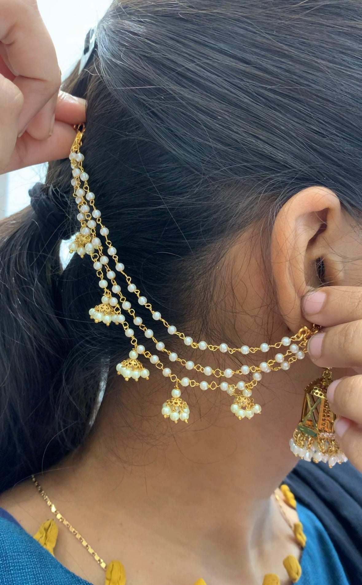 Beautiful handmade 3 line pearls &butta style champaswaralu