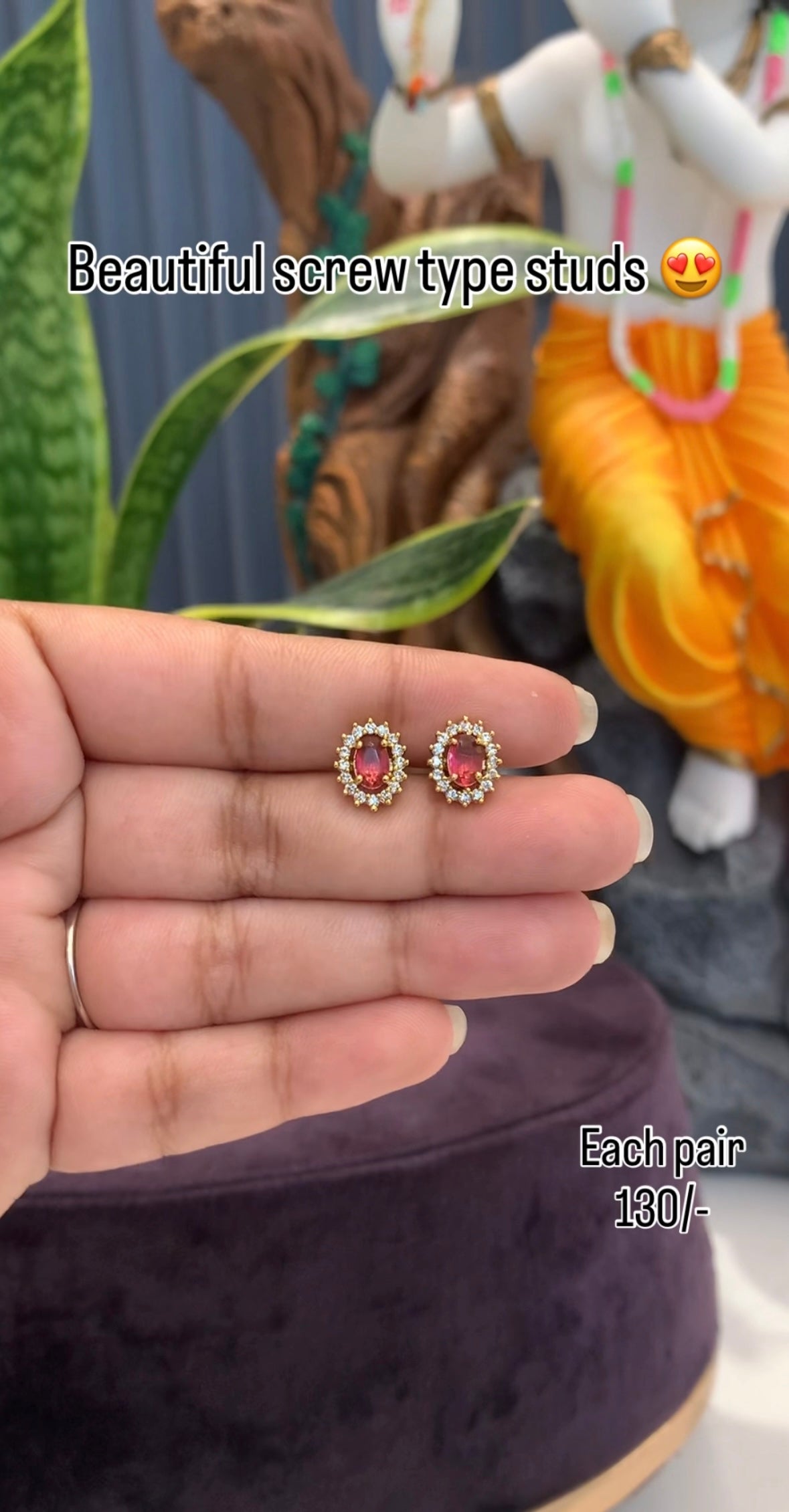 Beautiful Red stone screw type studs