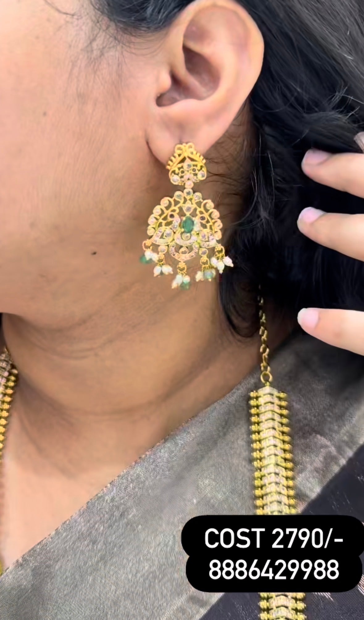 Beautiful customised jilebi pattern multi stone long haram