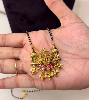 Beautiful Jadav Lakshmidevi Locket With Customised Blackbeads (18 inches)