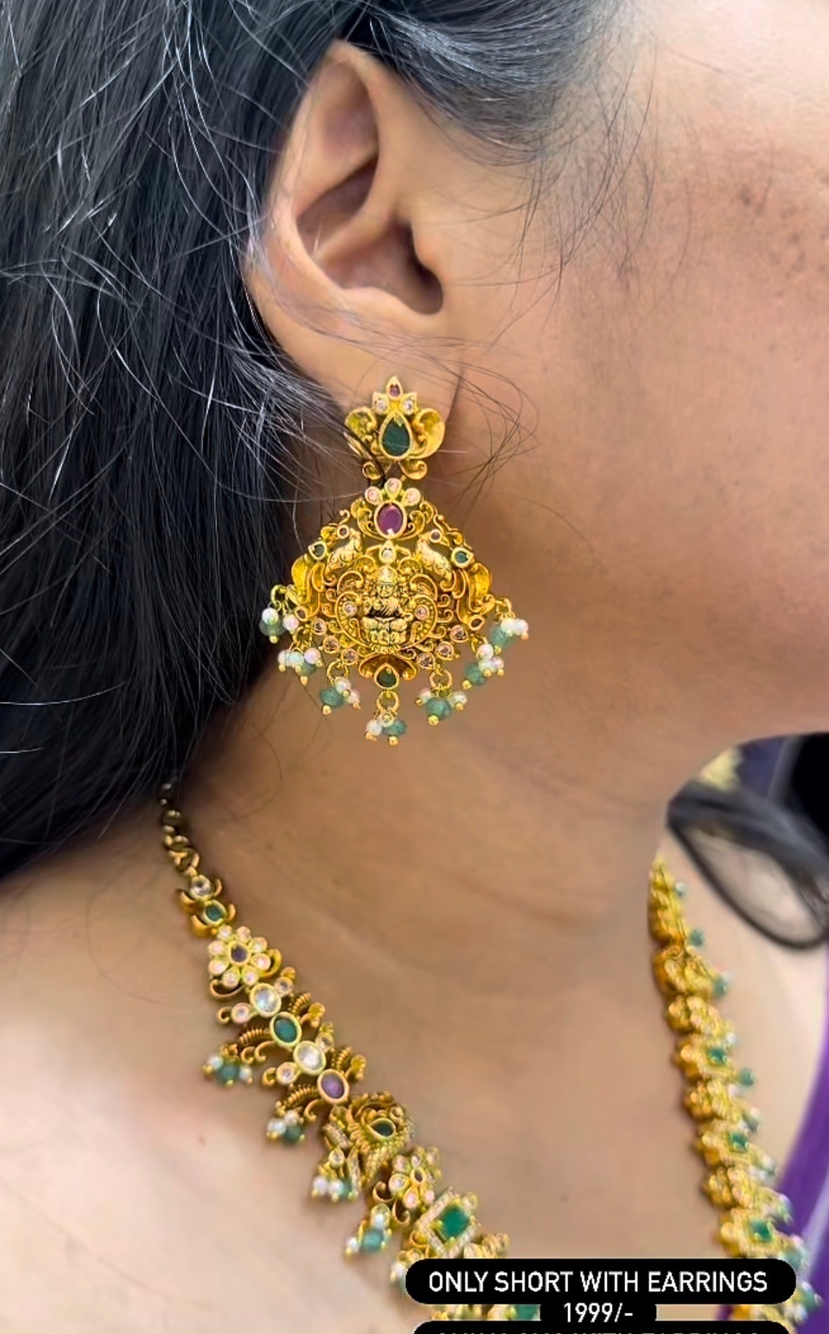 Beautiful customised nakshi long haram with earrings