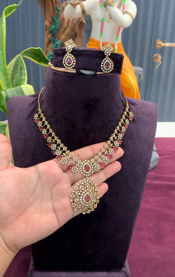 Beautiful red stone party wear necklace