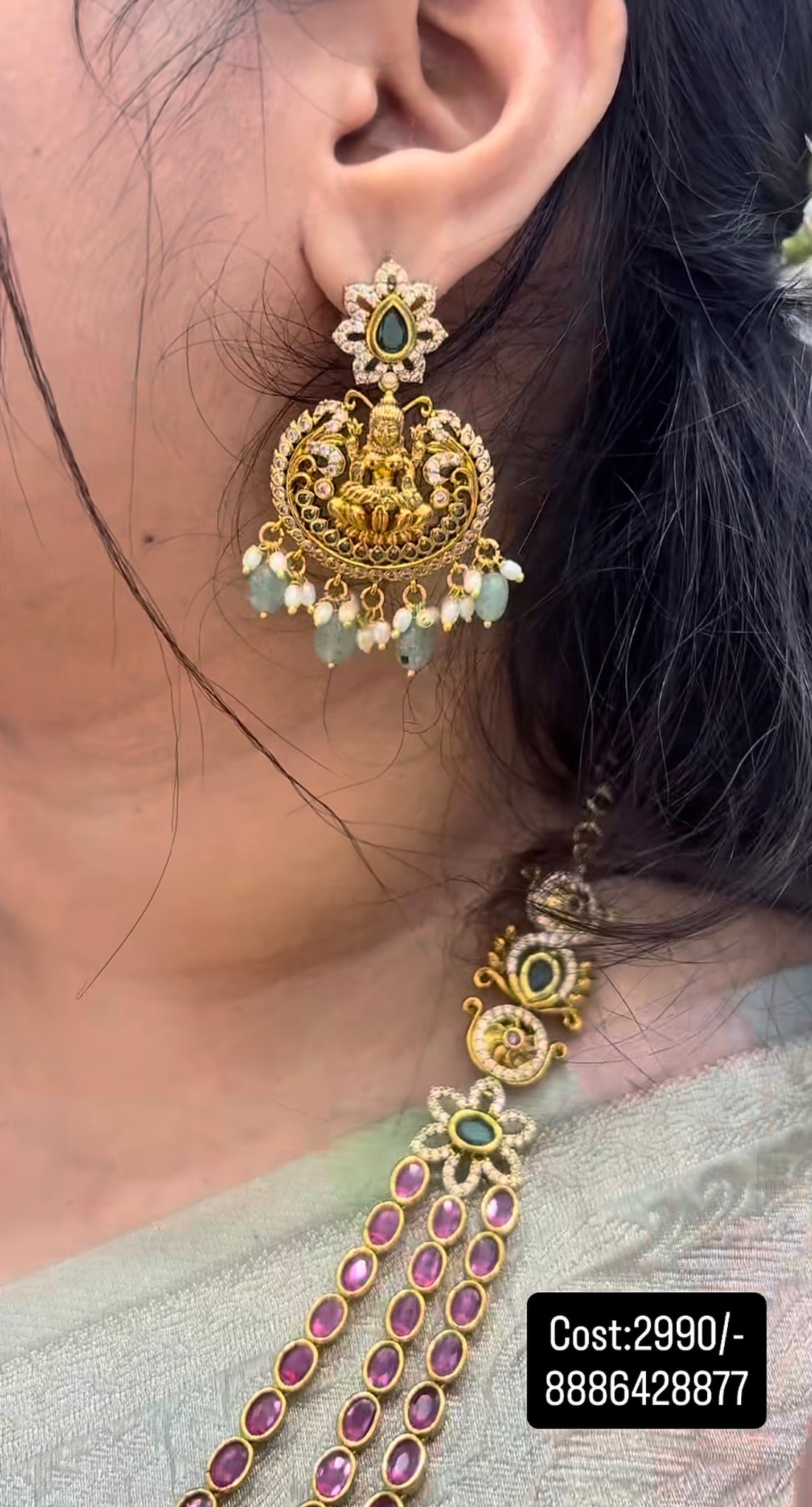 Beautiful ruby stone 3 step long haram