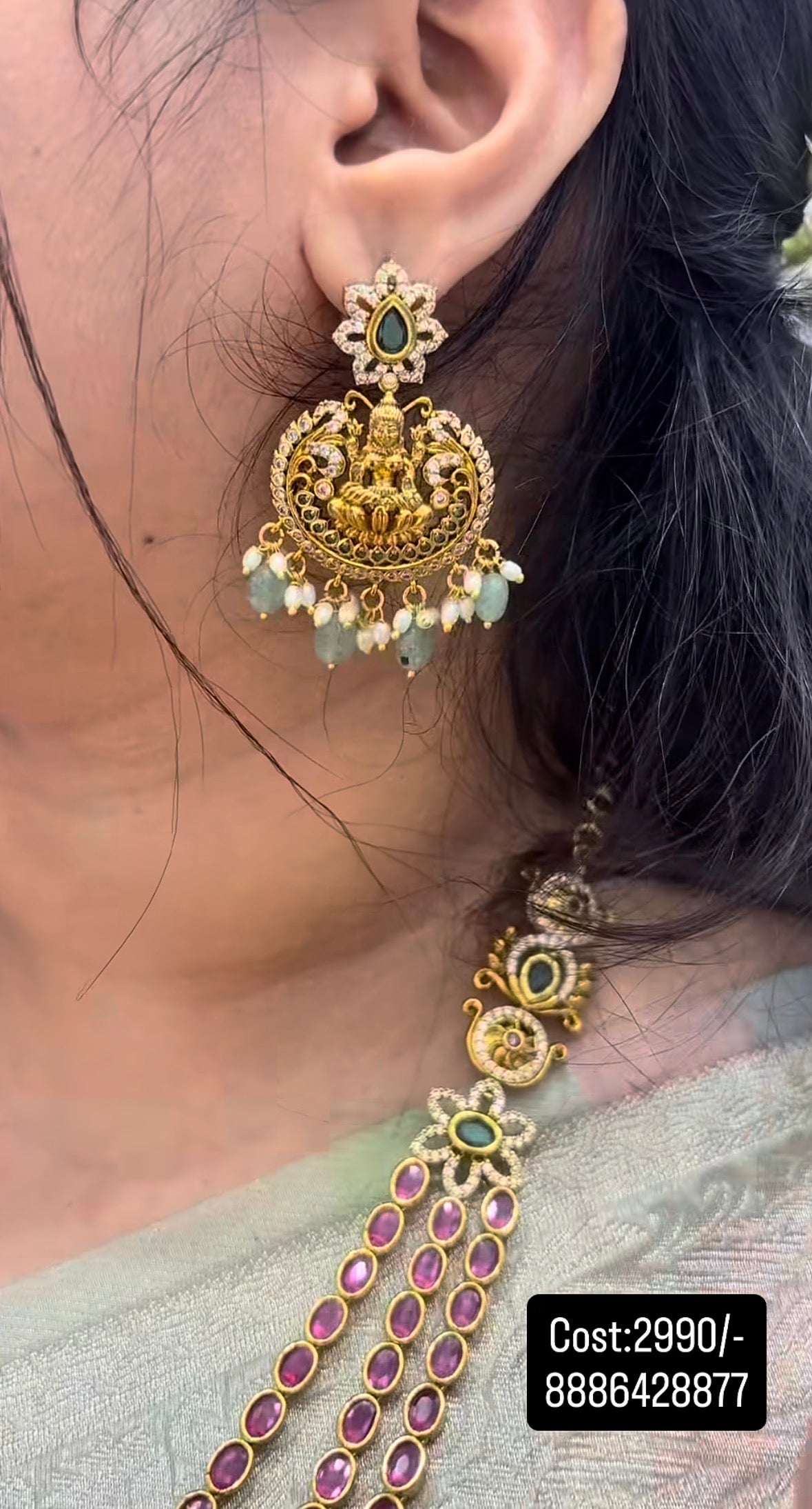 Beautiful ruby stone 3 step long haram