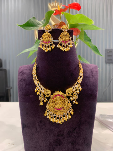 Beautiful nakshi 3D jadav stone kanti pattern necklace