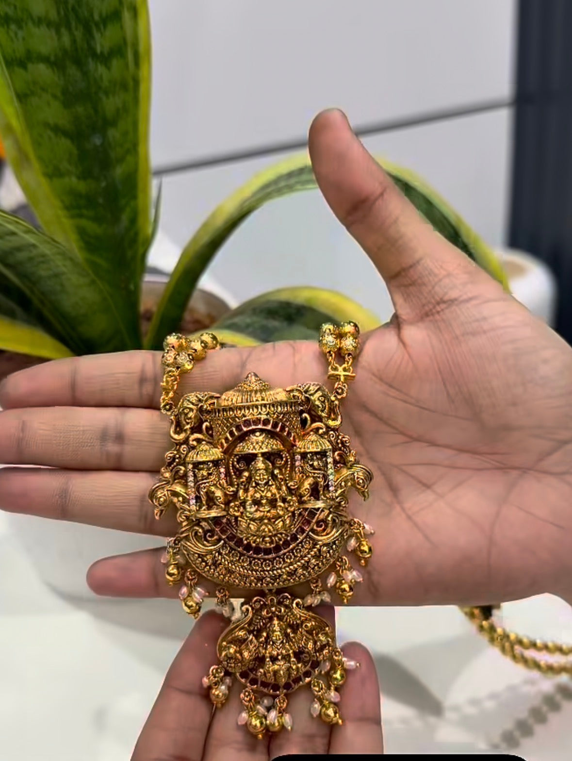 Beautiful Lakshmidevi Pendent With 4mm Gold Ball chain