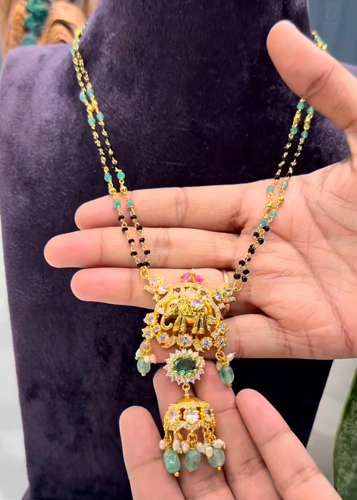 Beautiful Elephant Pendent With Customised Blackbeads