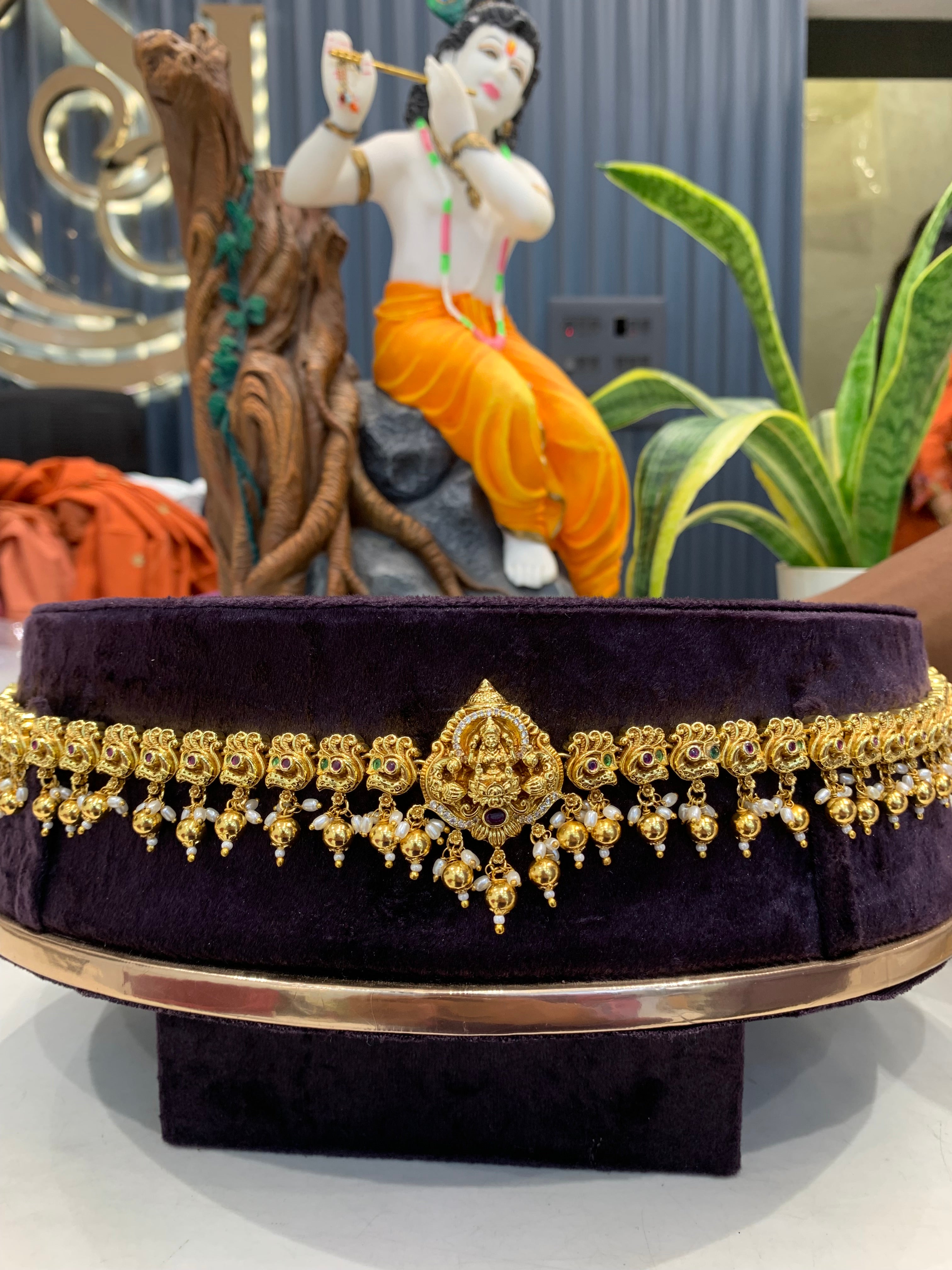 Beautiful Lakshmidevi Idol Chain Vaddanam With Gold Balls