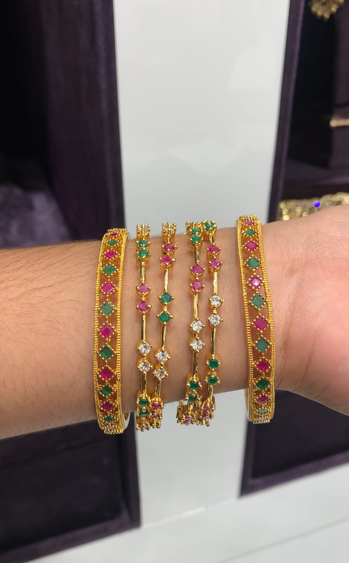 Beautiful multi stone combo bangles set of 6 bangles