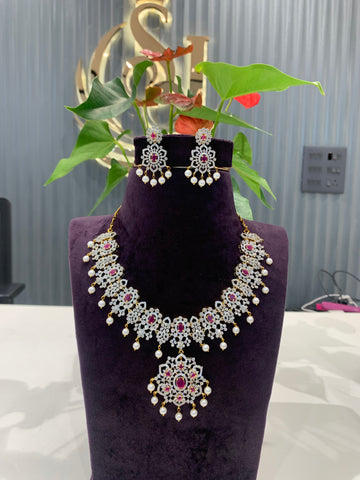 Beautiful GJ polish short necklace with pink stone