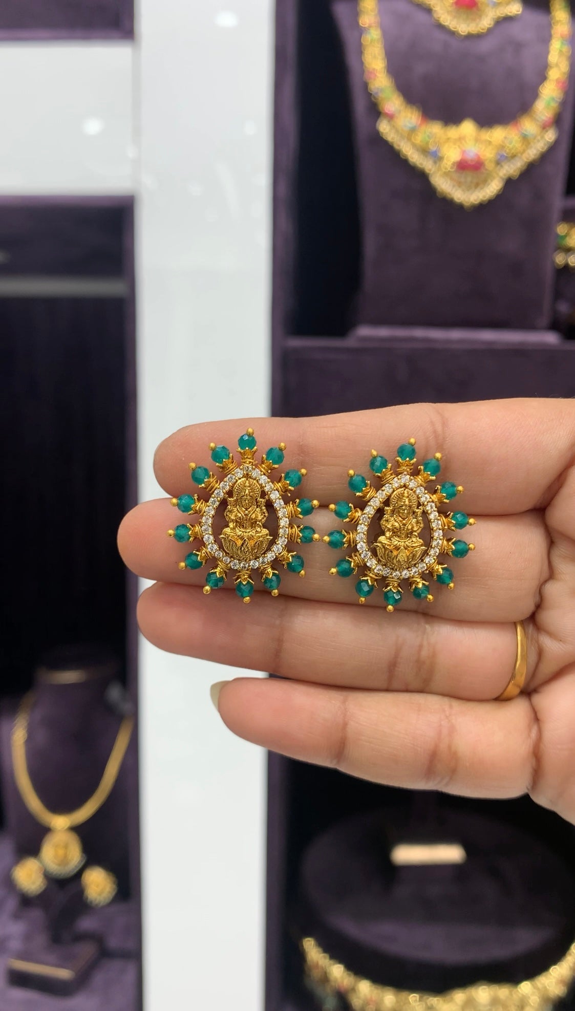 Beautiful Lord Lakshmi studs with Nakshi polish
