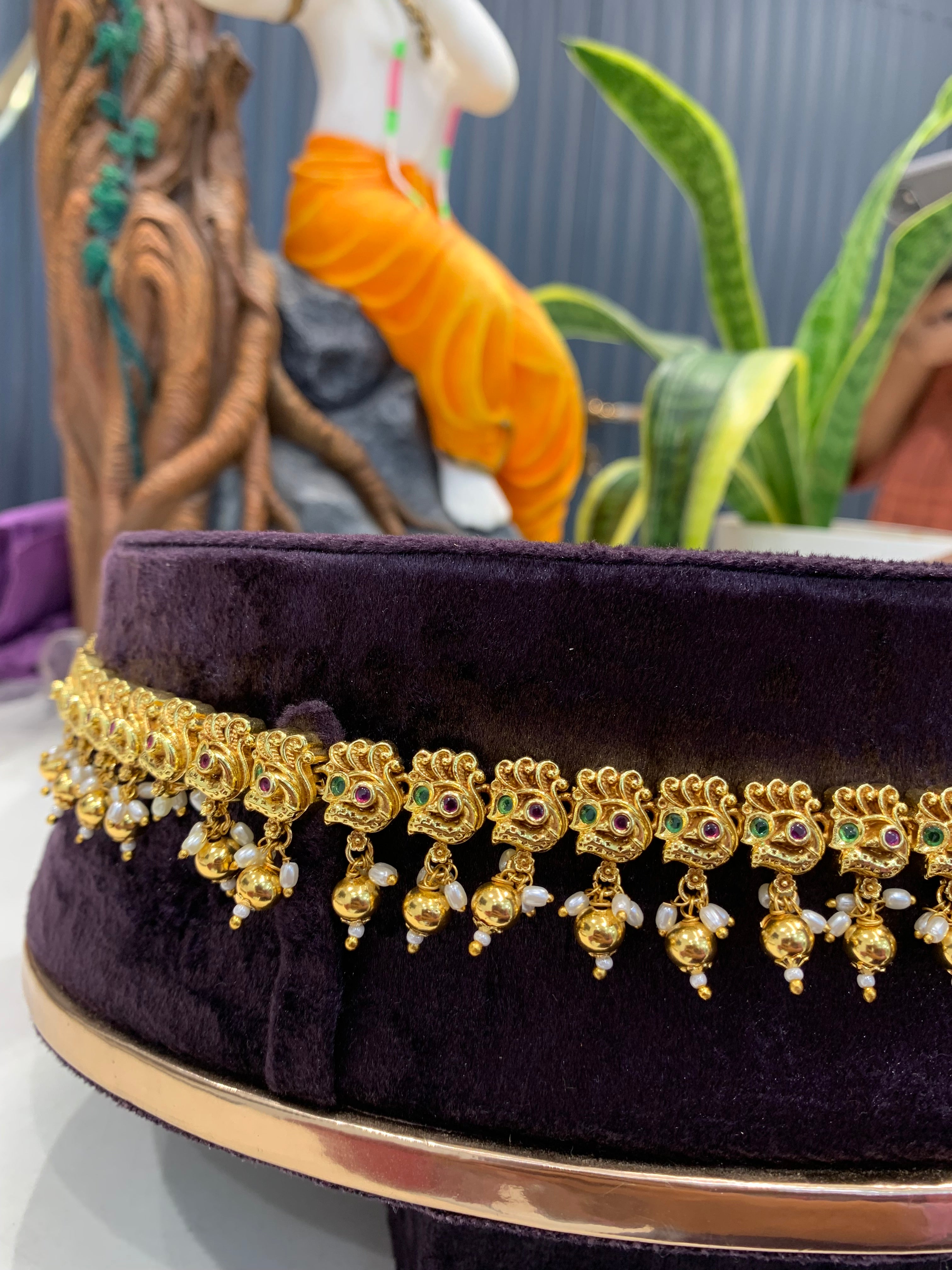 Beautiful Lakshmidevi Idol Chain Vaddanam With Gold Balls