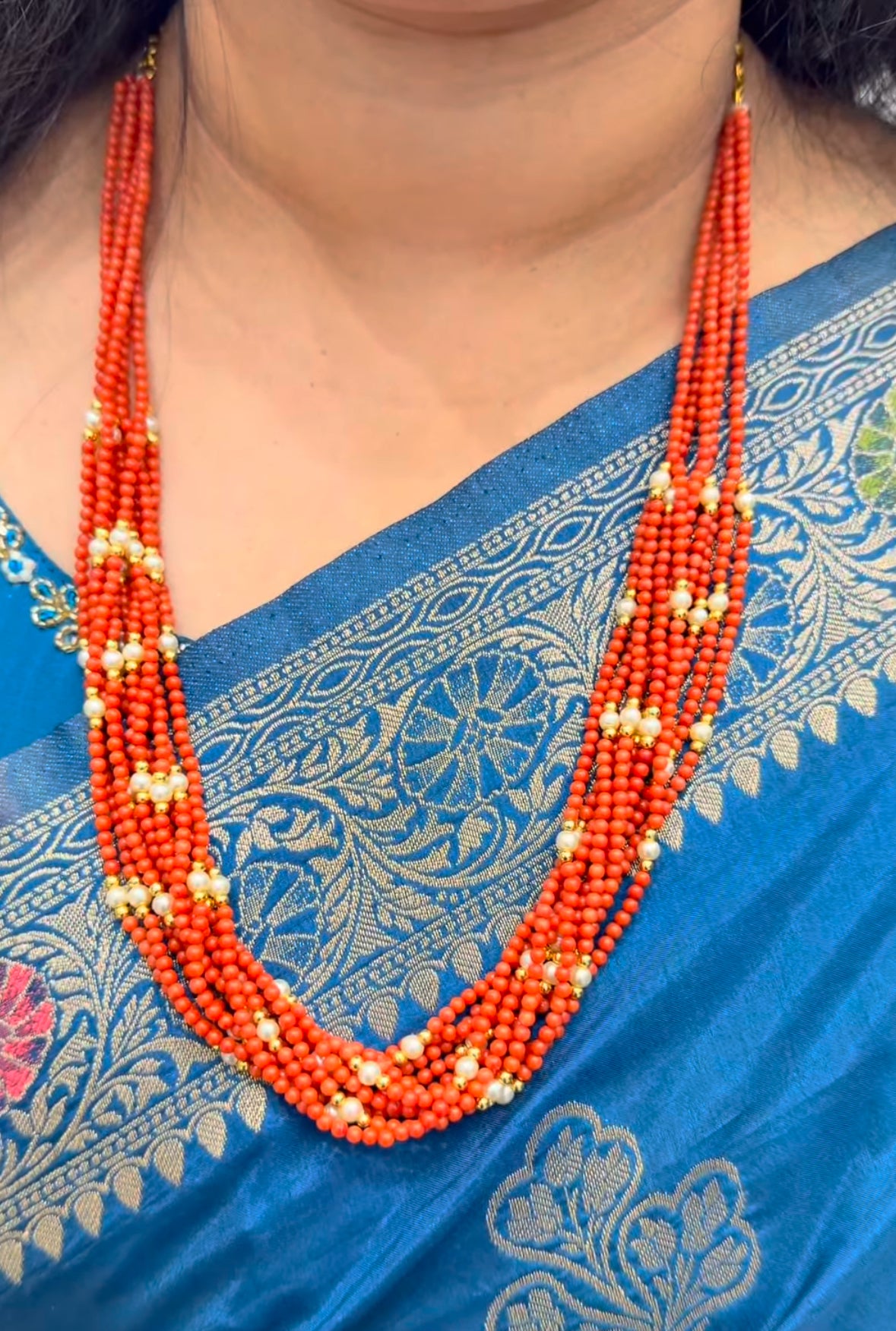 Beautiful customised pagadam and white pearls beads set
