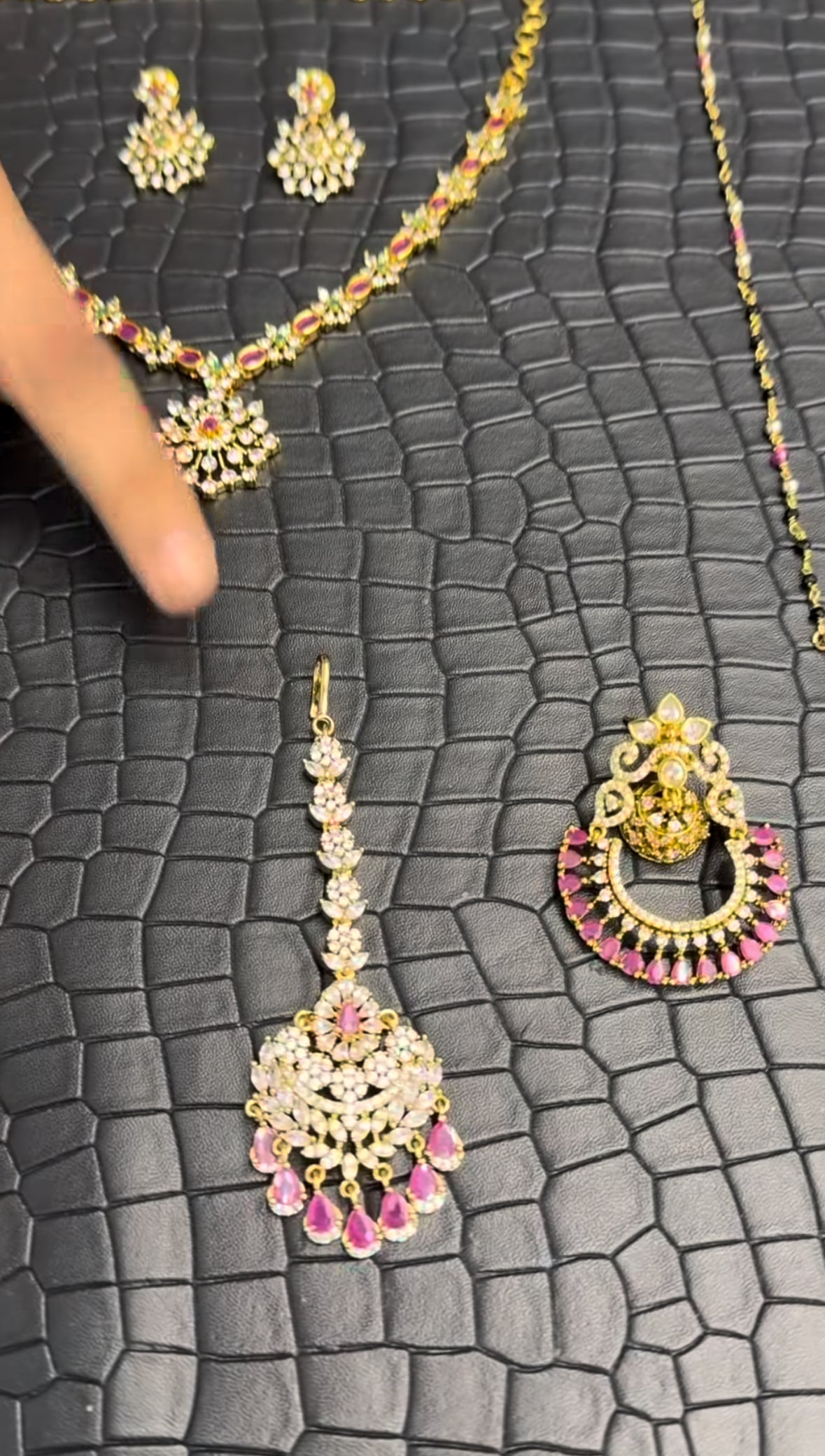 Beautiful pink combo set (offer price mentioned)(simple set +bracelet+tikka+earrings +kada+hairpins+bangles+black beads+simple neckset )