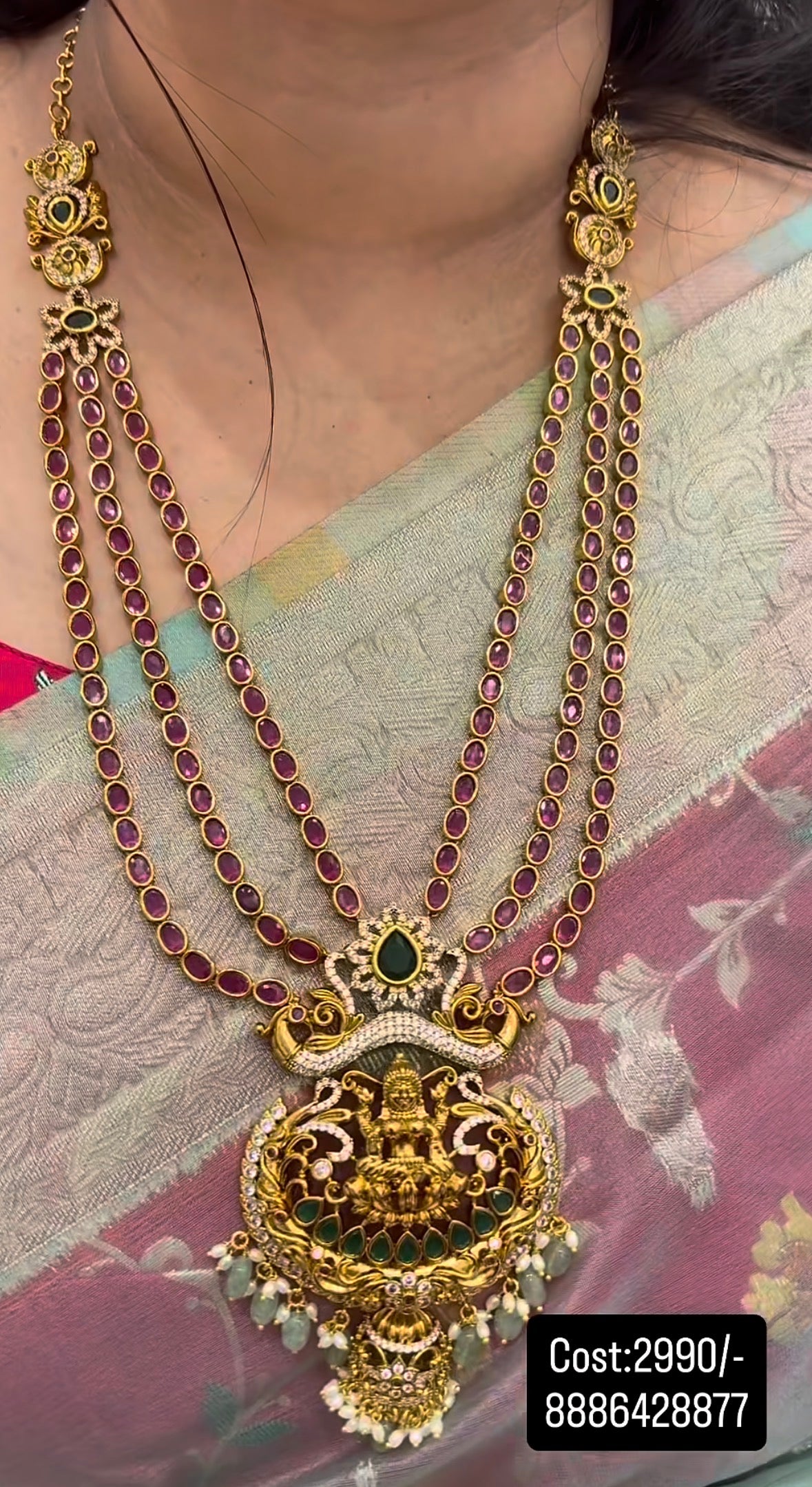 Beautiful ruby stone 3 step long haram