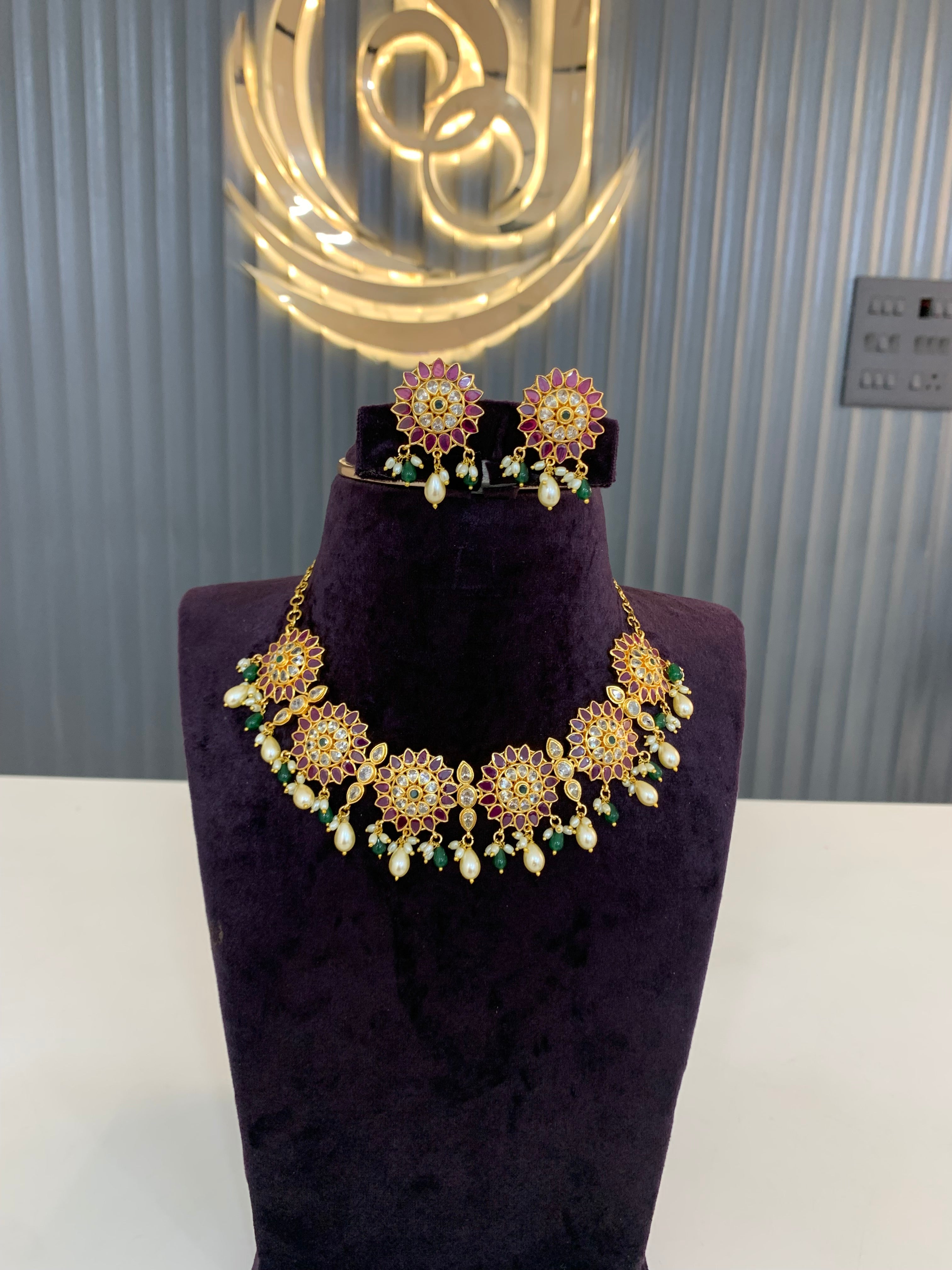 Beautiful kempu stone necklace