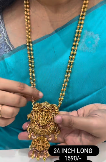 Beautiful Lakshmidevi Pendent With 4mm Gold Ball chain
