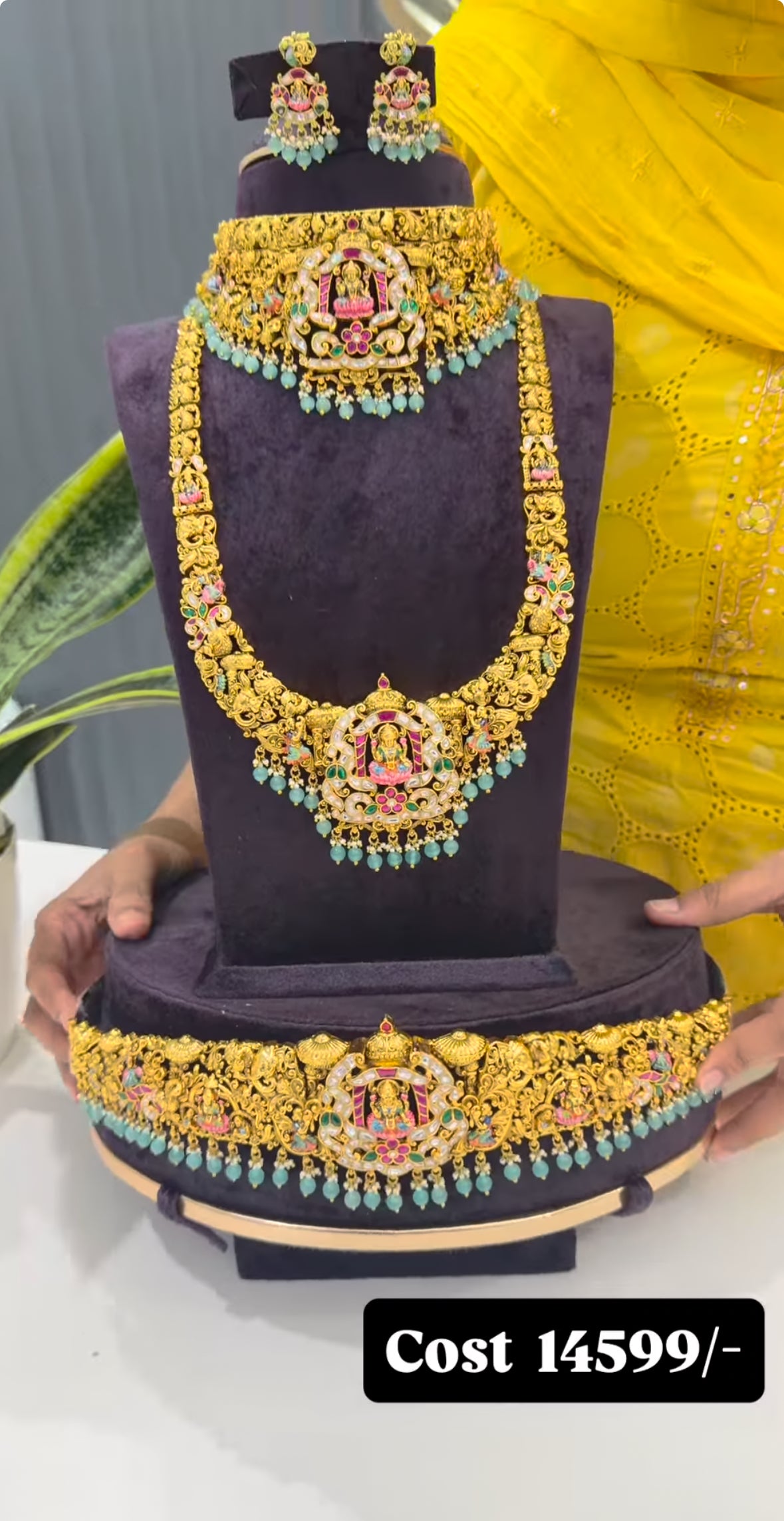 Beautiful meenakari combo set with jadav stone premium set