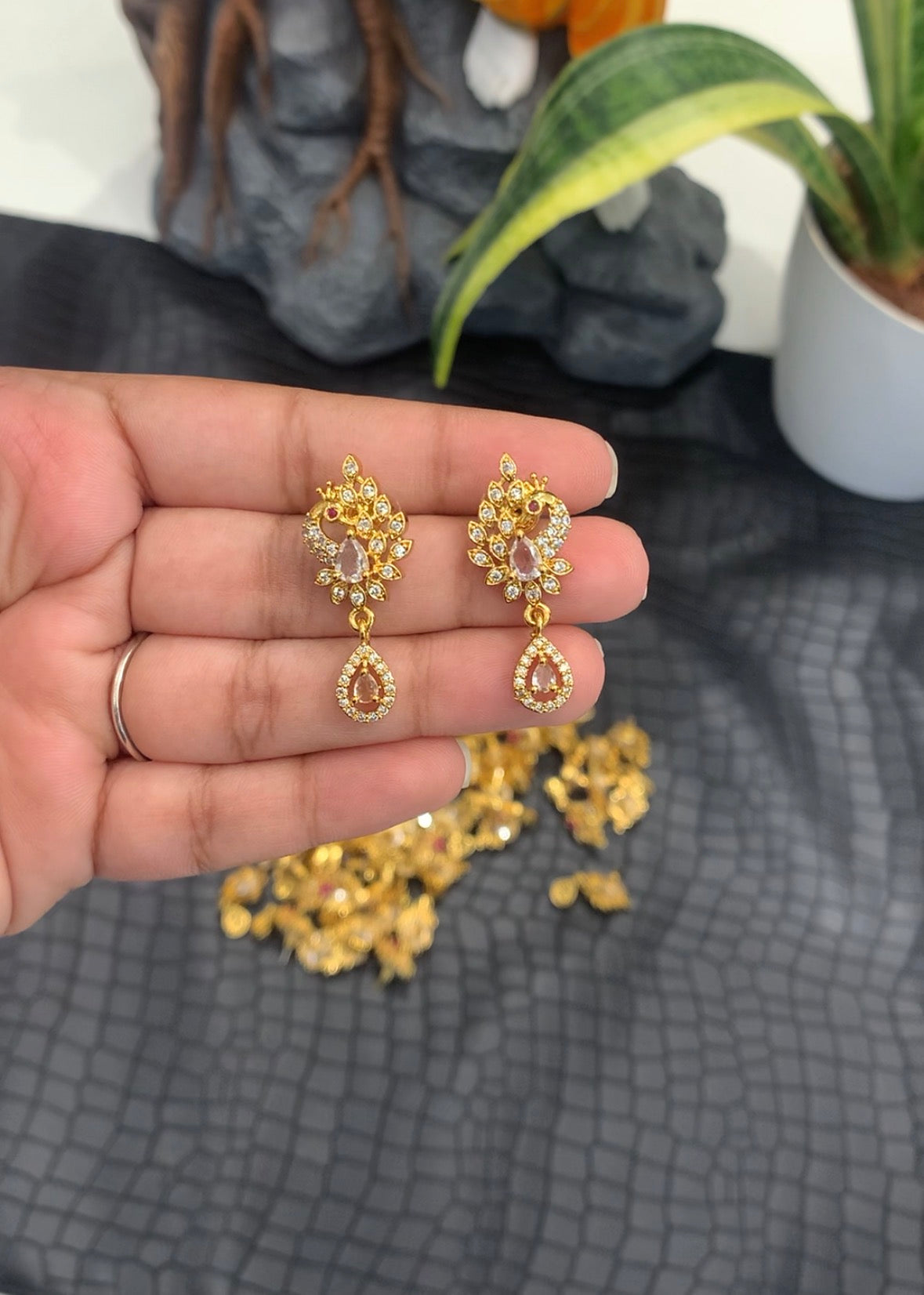 Beautiful White Stone Peacock Earrings