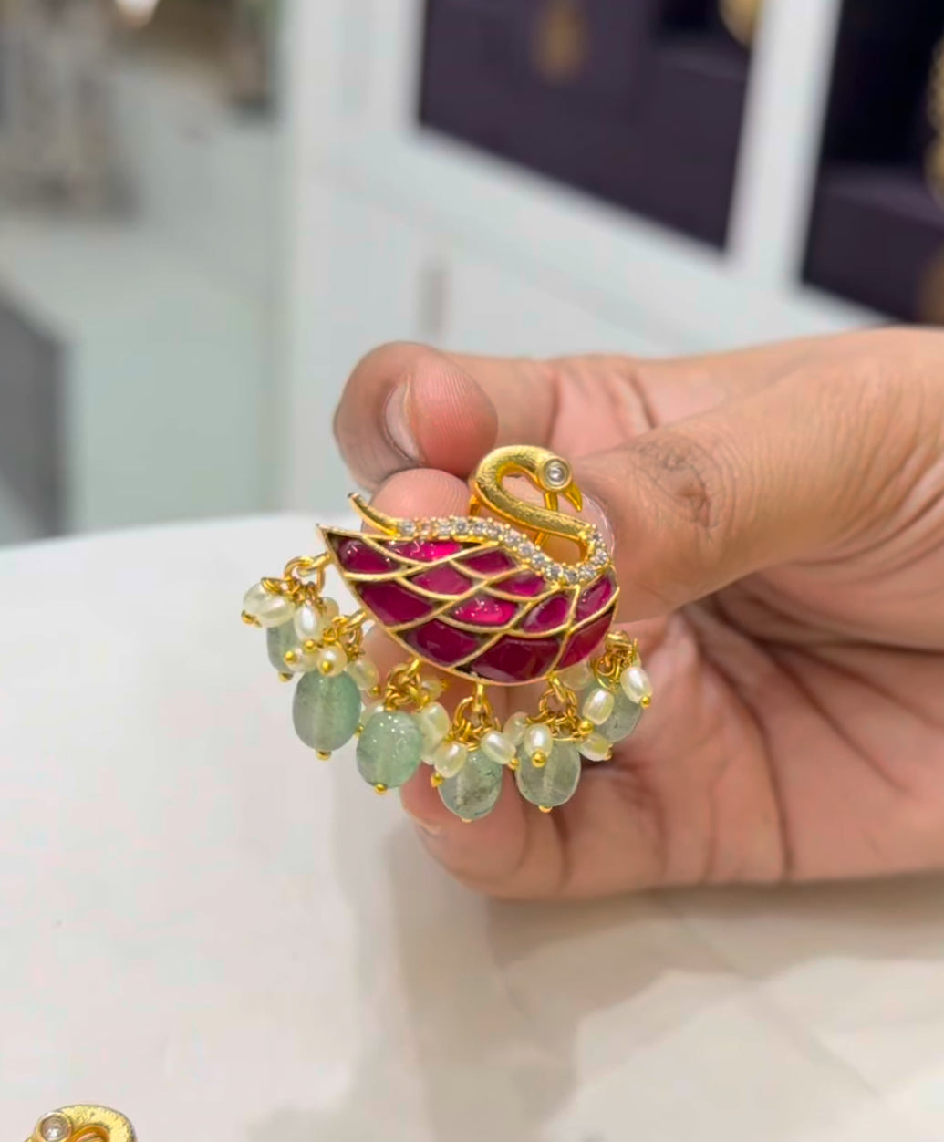 Beautiful swan type jadav earrings